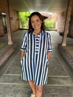 She + Sky Green & Blue Striped Mini Dress