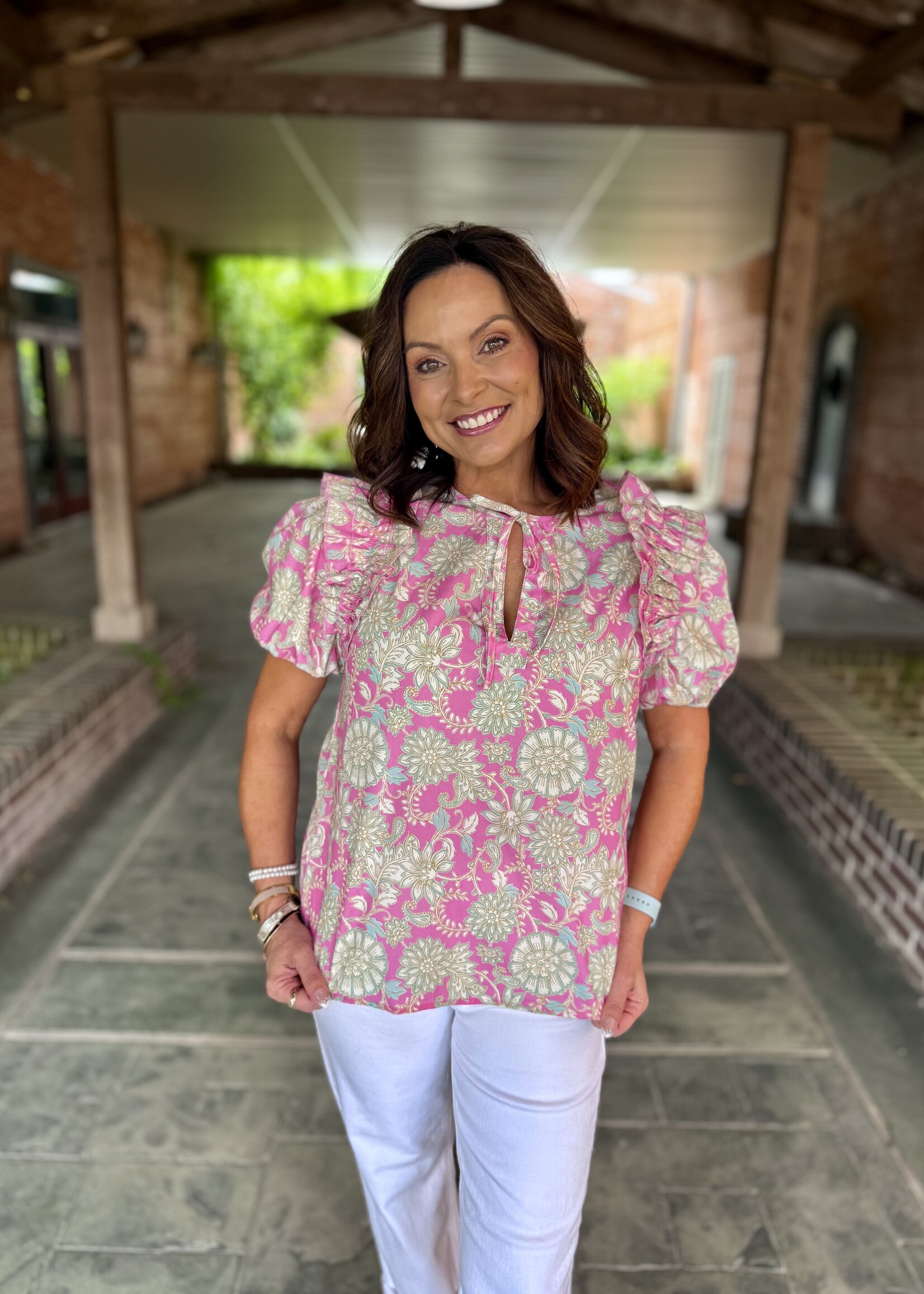 Bloom and Company Floral Tie V-Neck Blouse