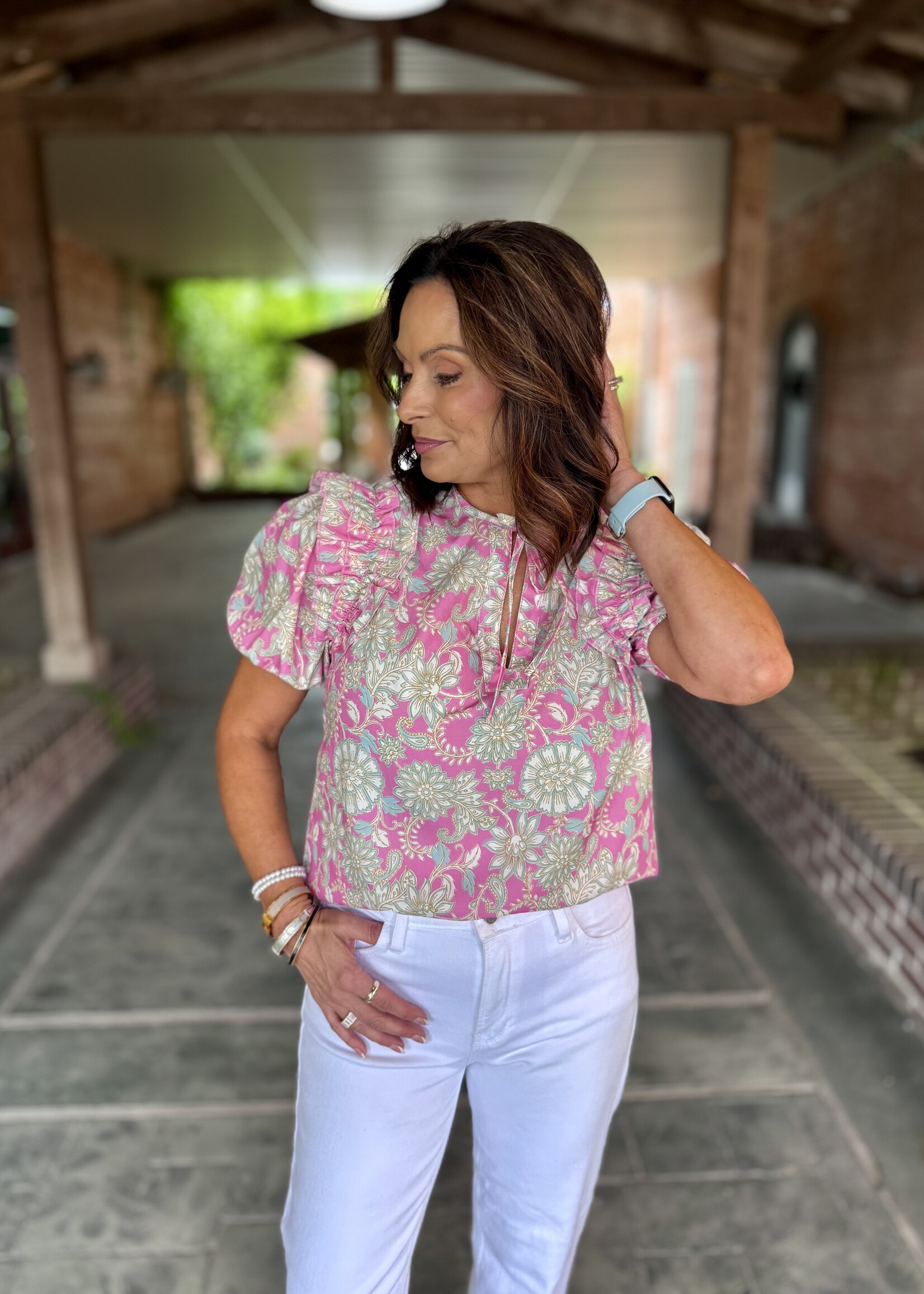 Bloom and Company Floral Tie V-Neck Blouse