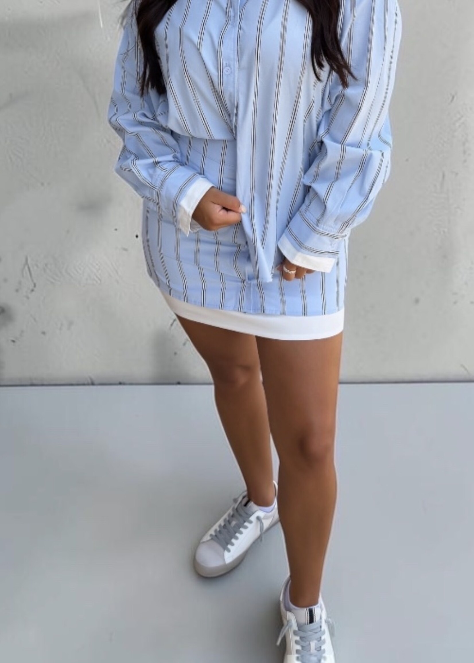 Bloom and Company Blue Striped Skirt w/ Buttons