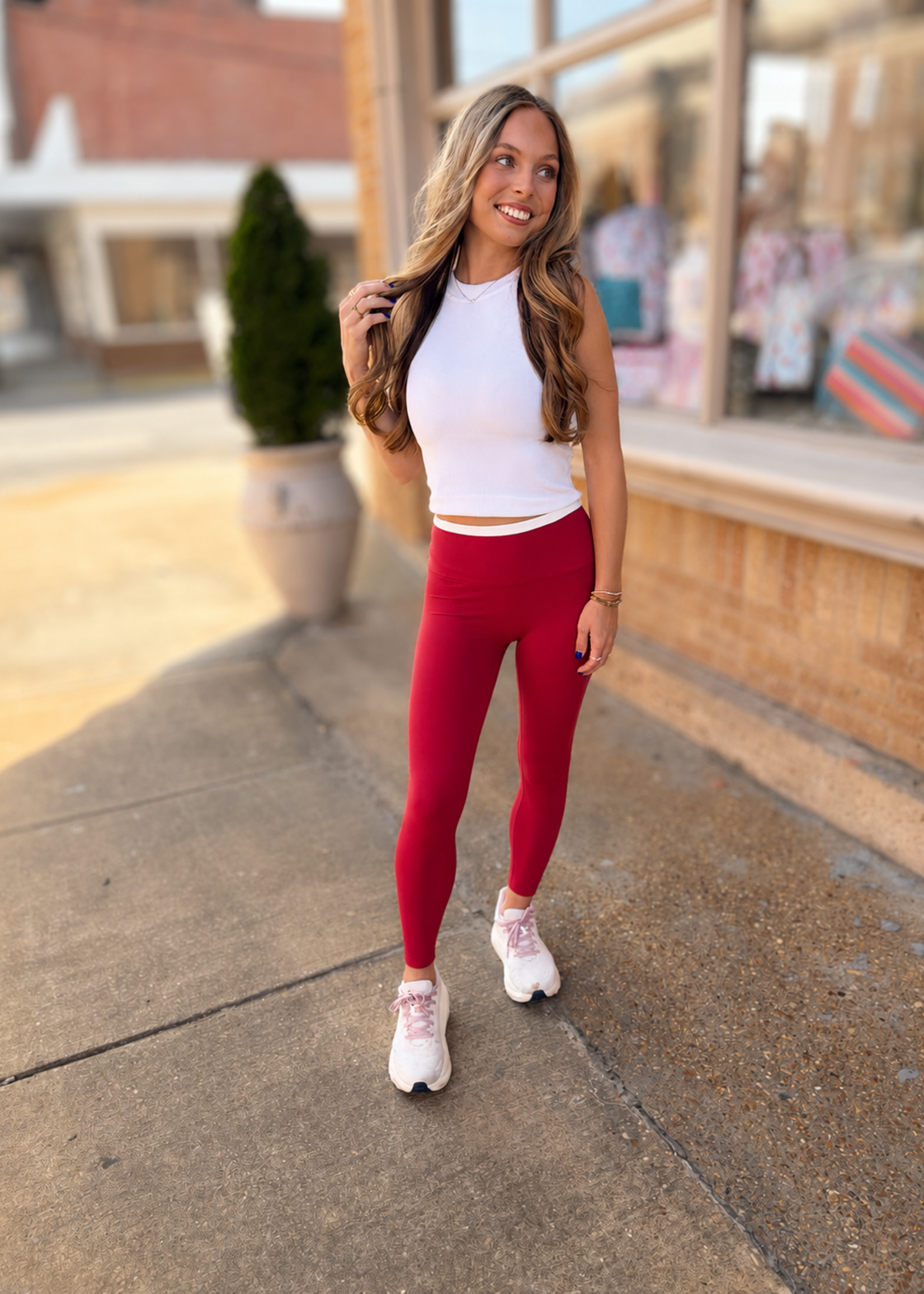 KIMBERLY C Red Contrast Binding Leggings