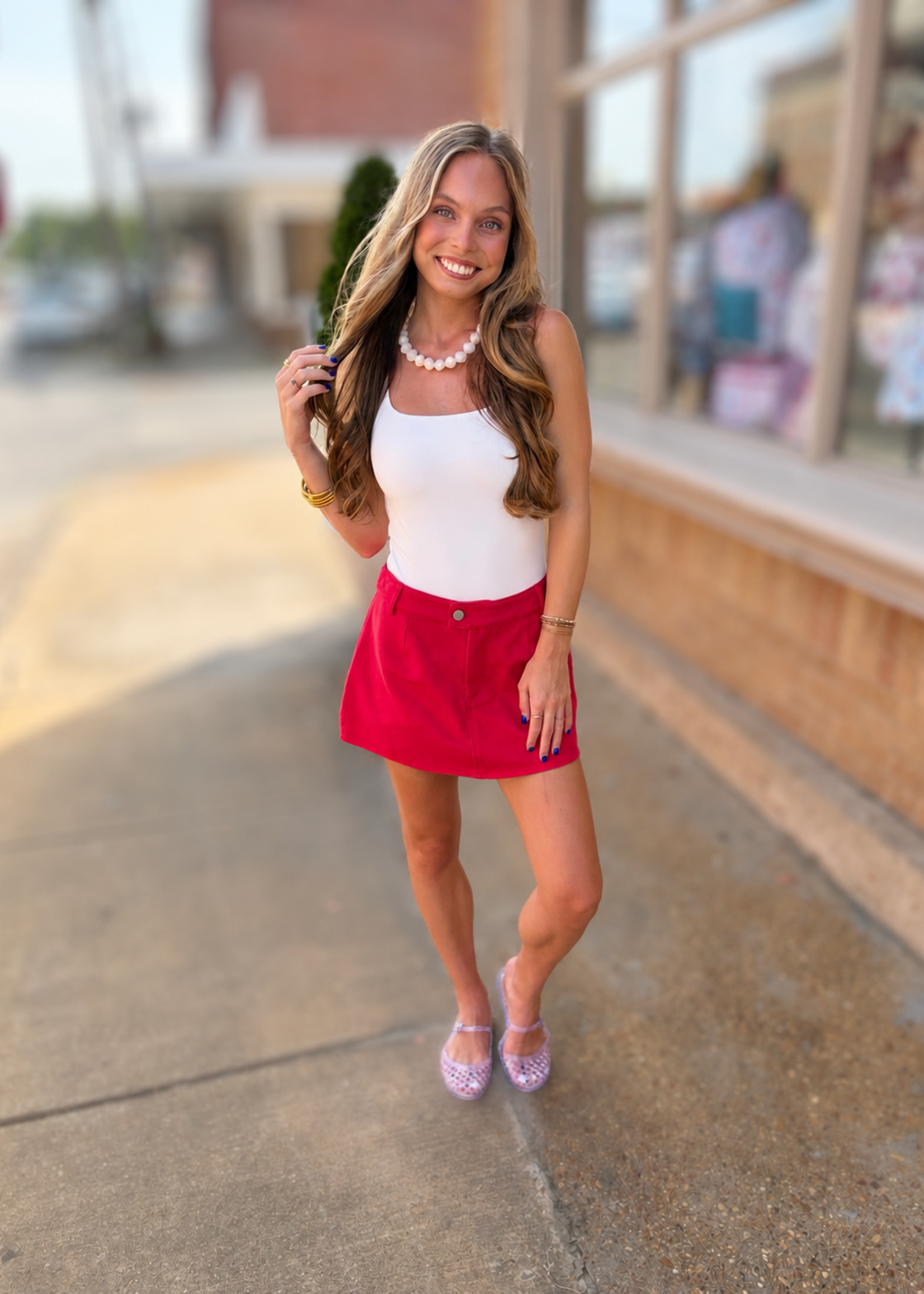 Bloom and Company Red Denim Mini Skort