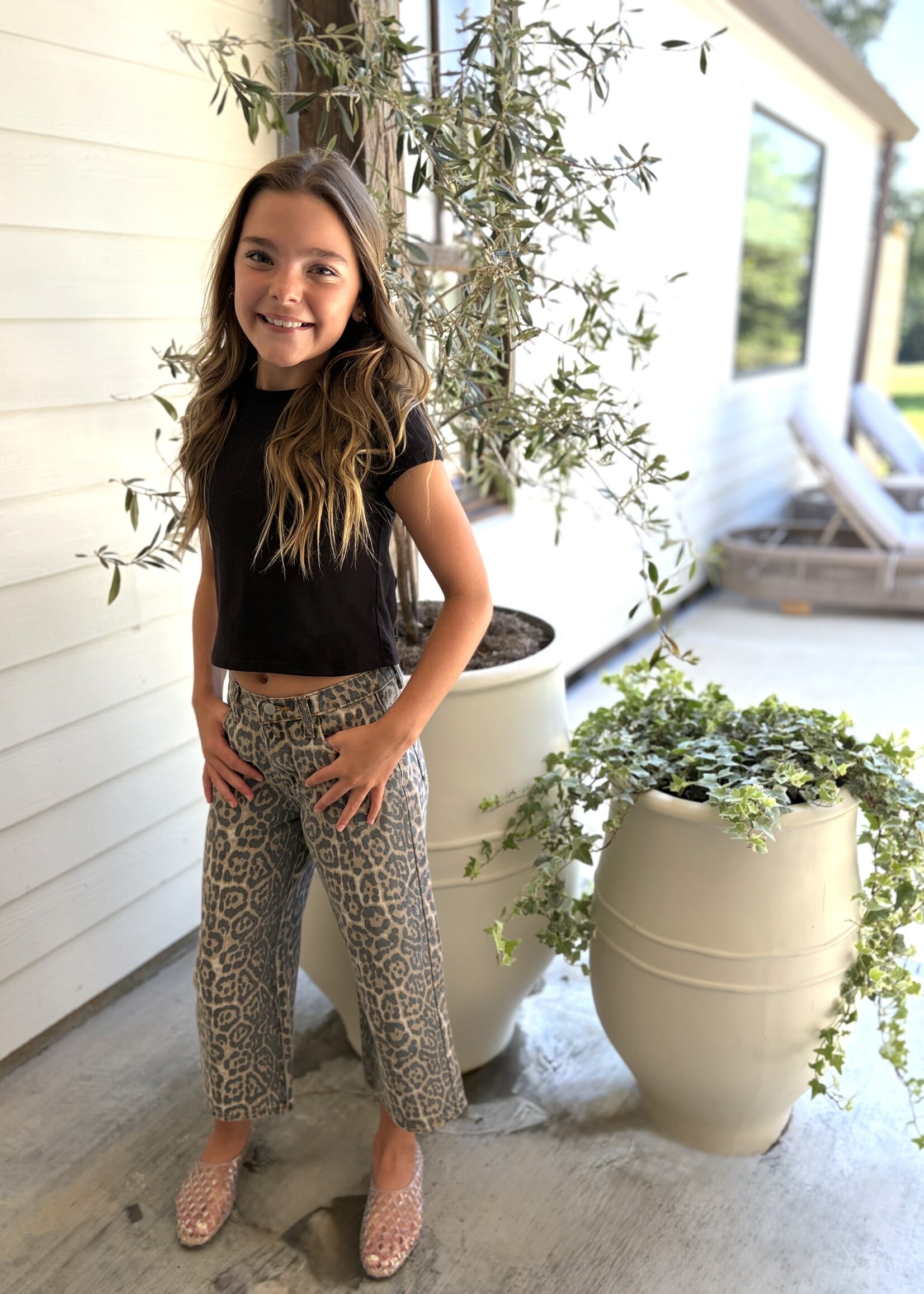 Bloom and Company Tween Washed Leopard Print Jeans