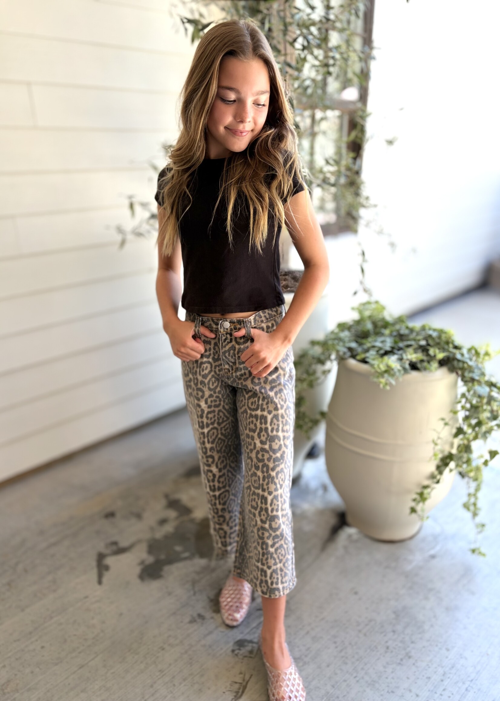 Bloom and Company Tween Washed Leopard Print Jeans