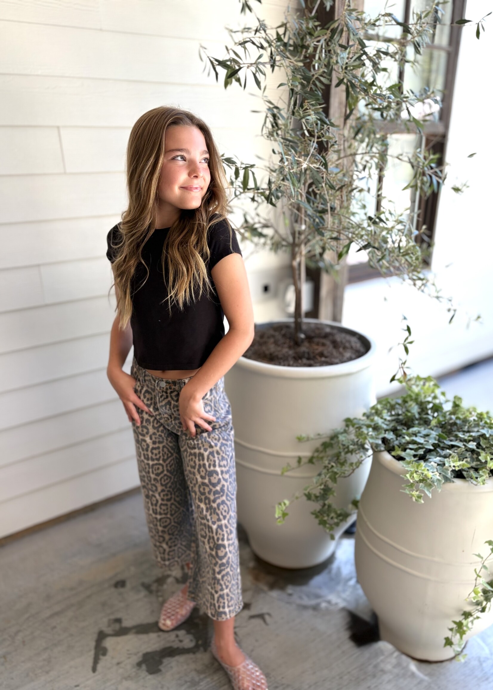 Bloom and Company Tween Washed Leopard Print Jeans