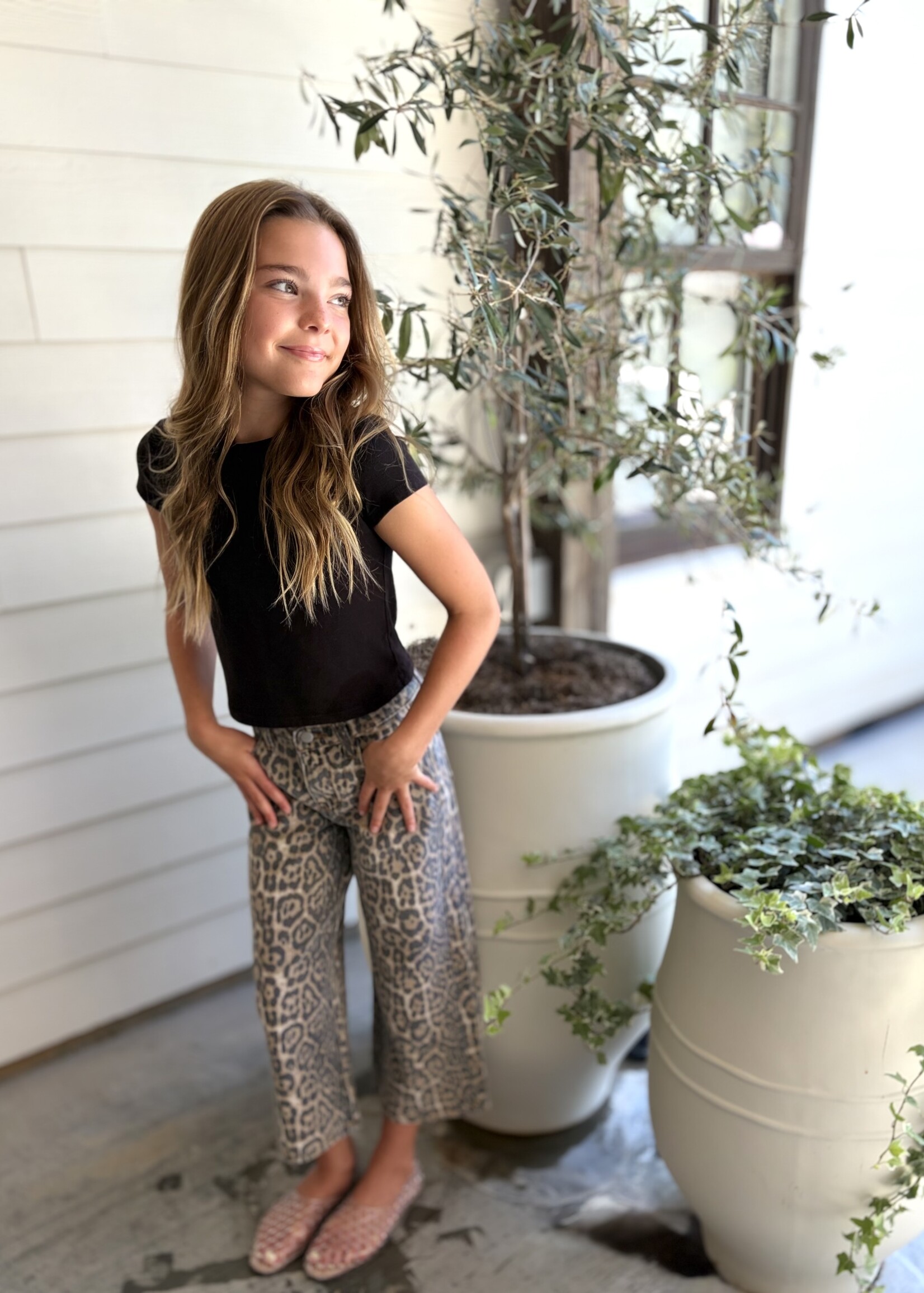 Bloom and Company Tween Washed Leopard Print Jeans