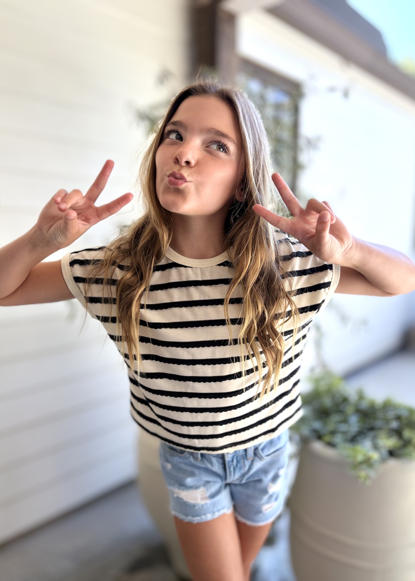 Bloom and Company Tween Black & White Striped Top