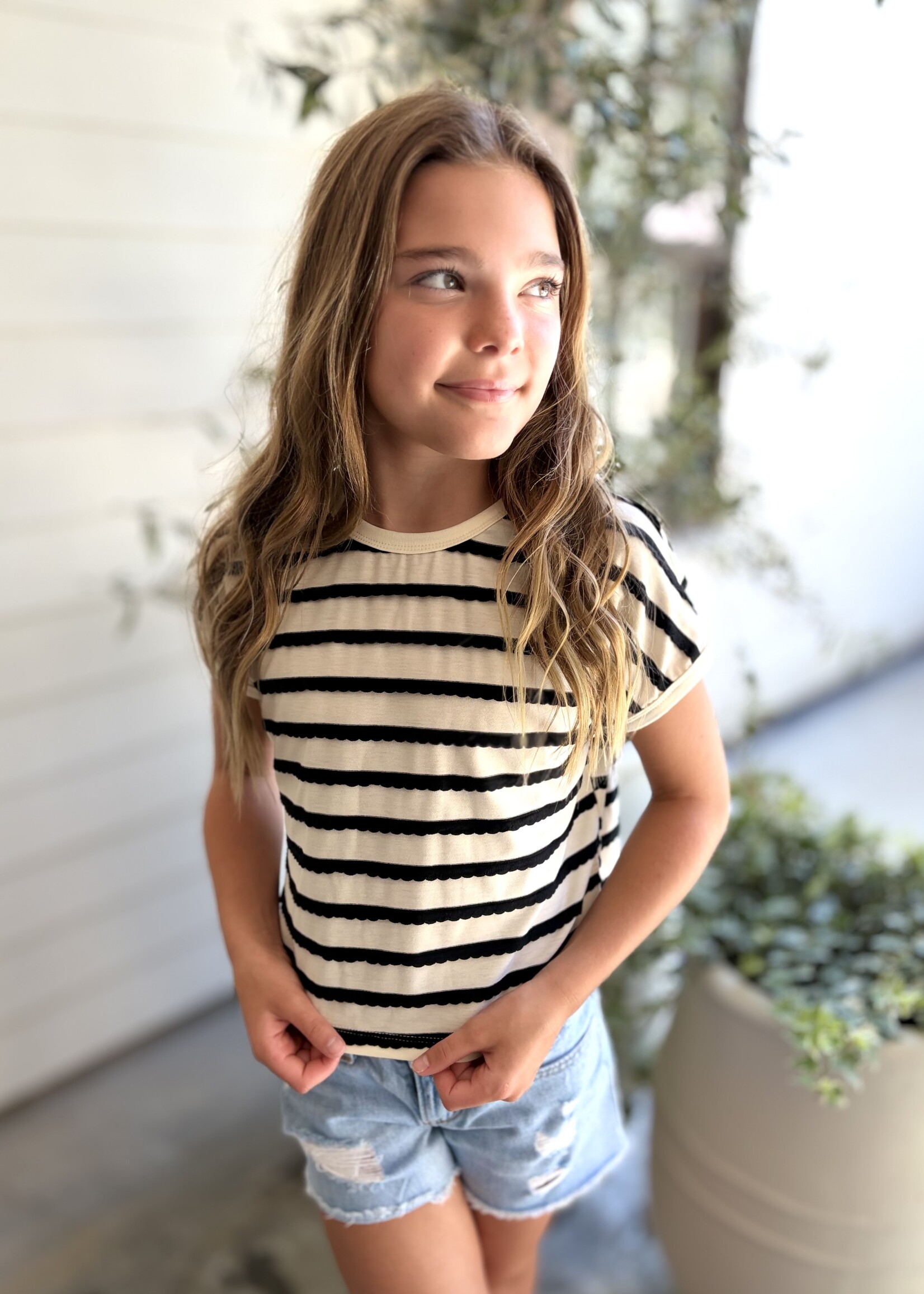 Bloom and Company Tween Black & White Striped Top
