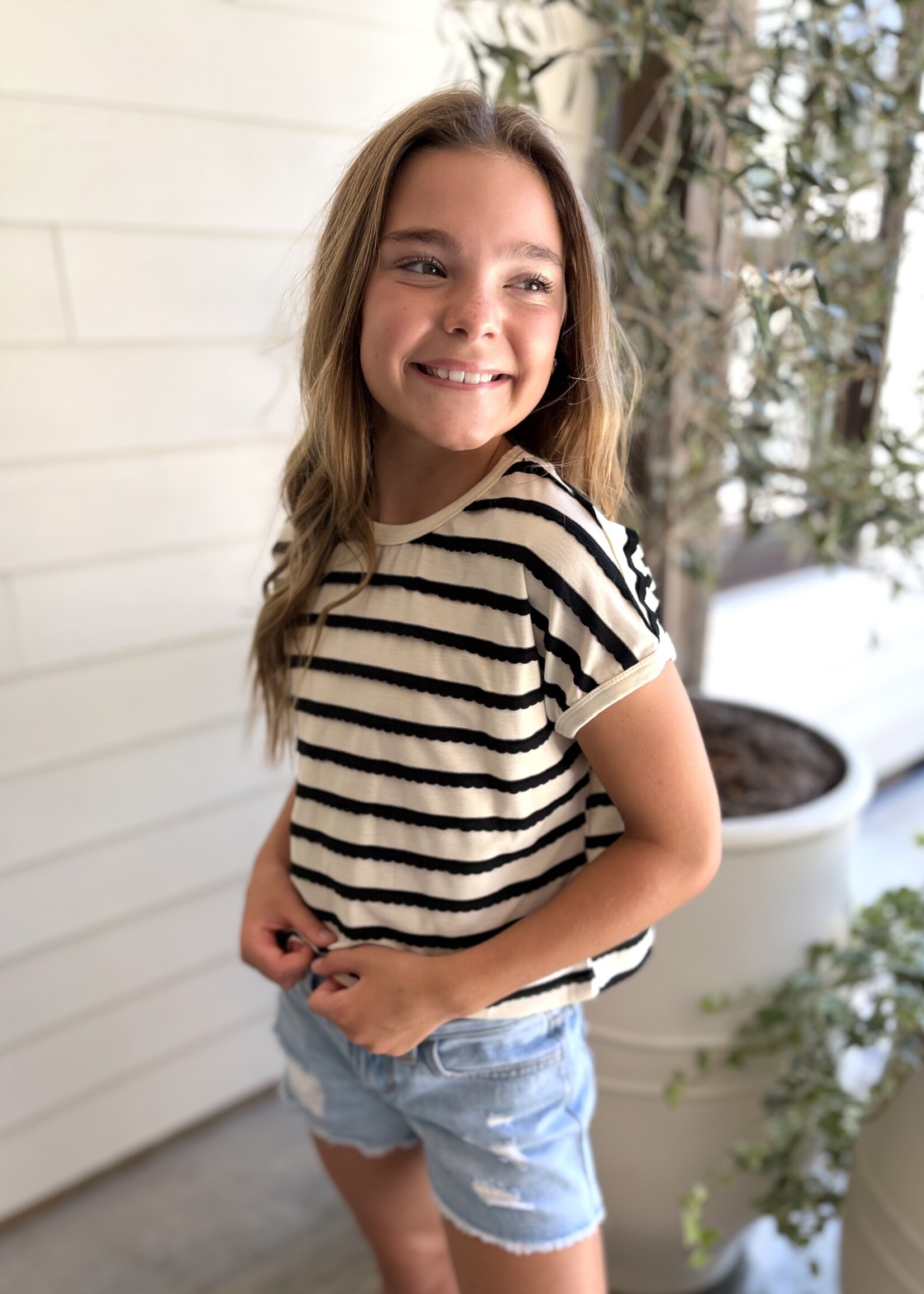 Bloom and Company Tween Black & White Striped Top