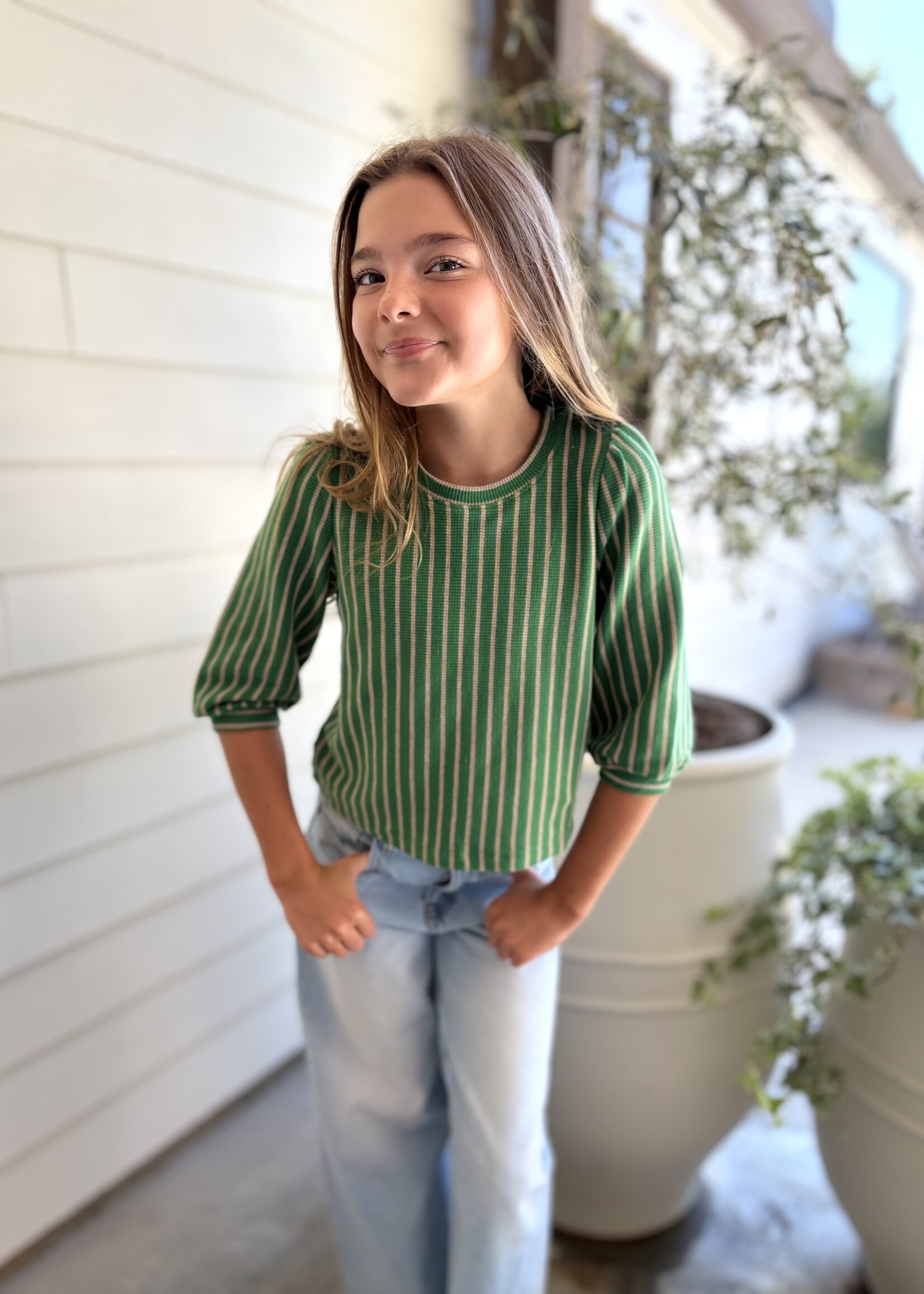 Bloom and Company Tween Green Stripe Knit Top