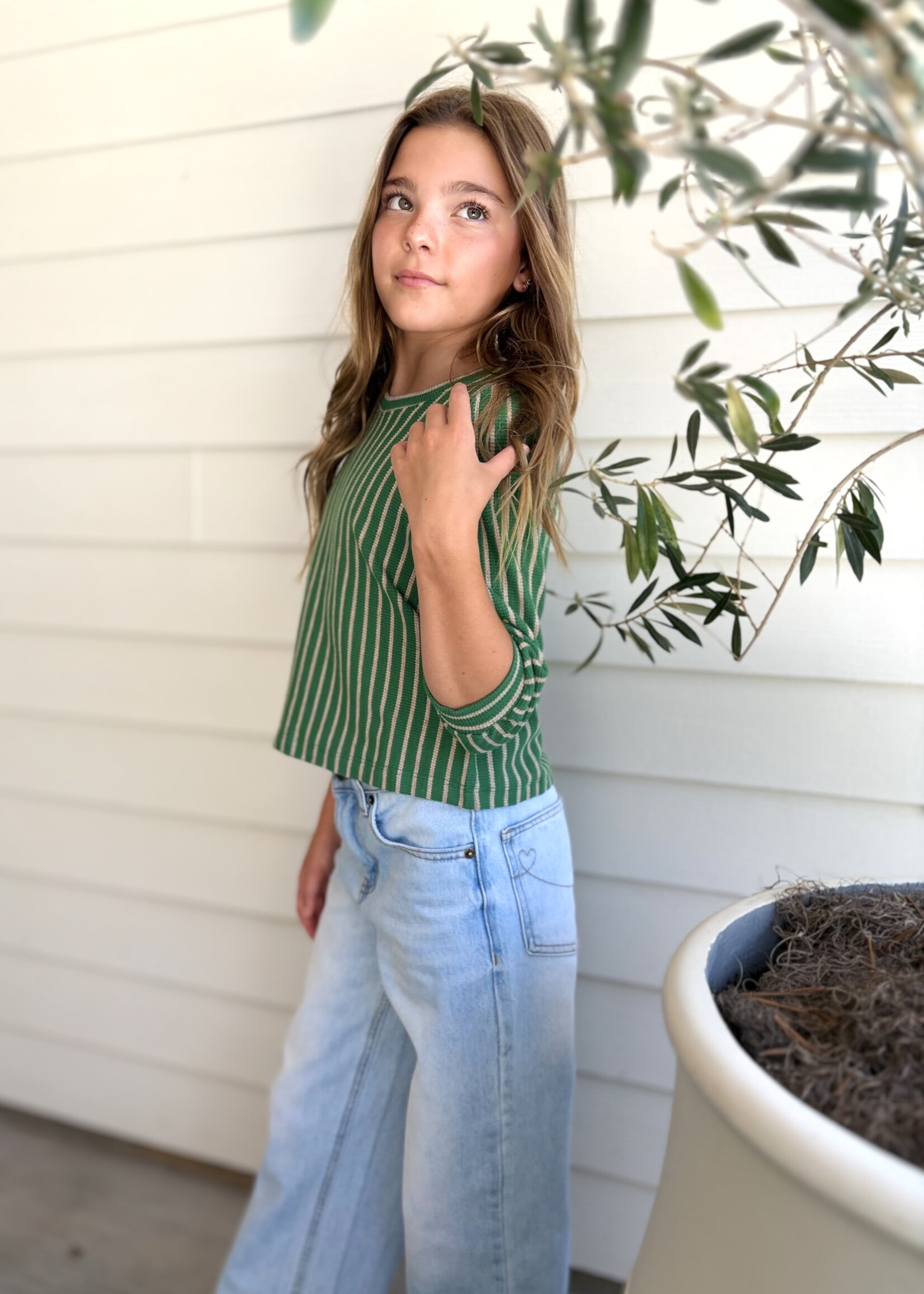 Bloom and Company Tween Green Stripe Knit Top