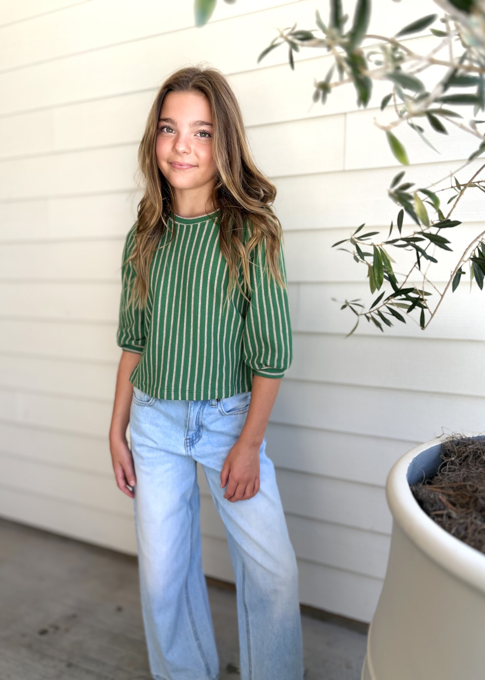 Bloom and Company Tween Green Stripe Knit Top