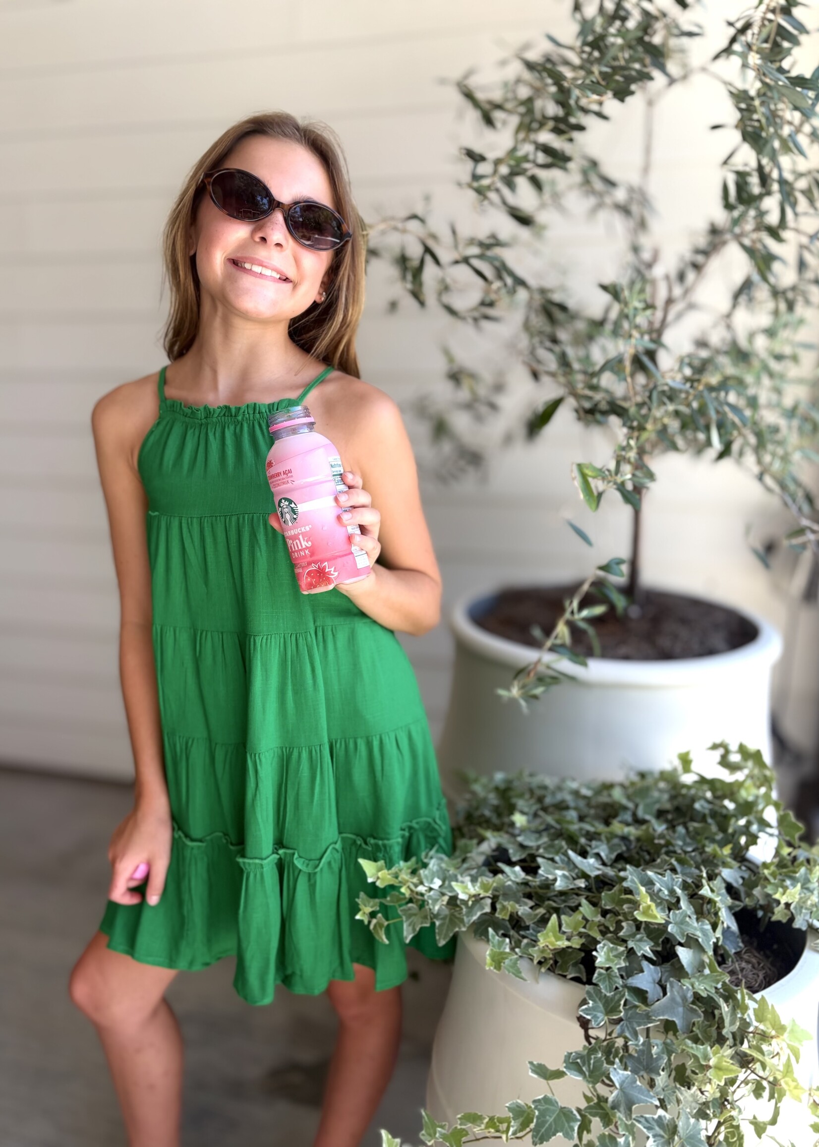 Bloom and Company Tween Green Ruffled Cami Dress