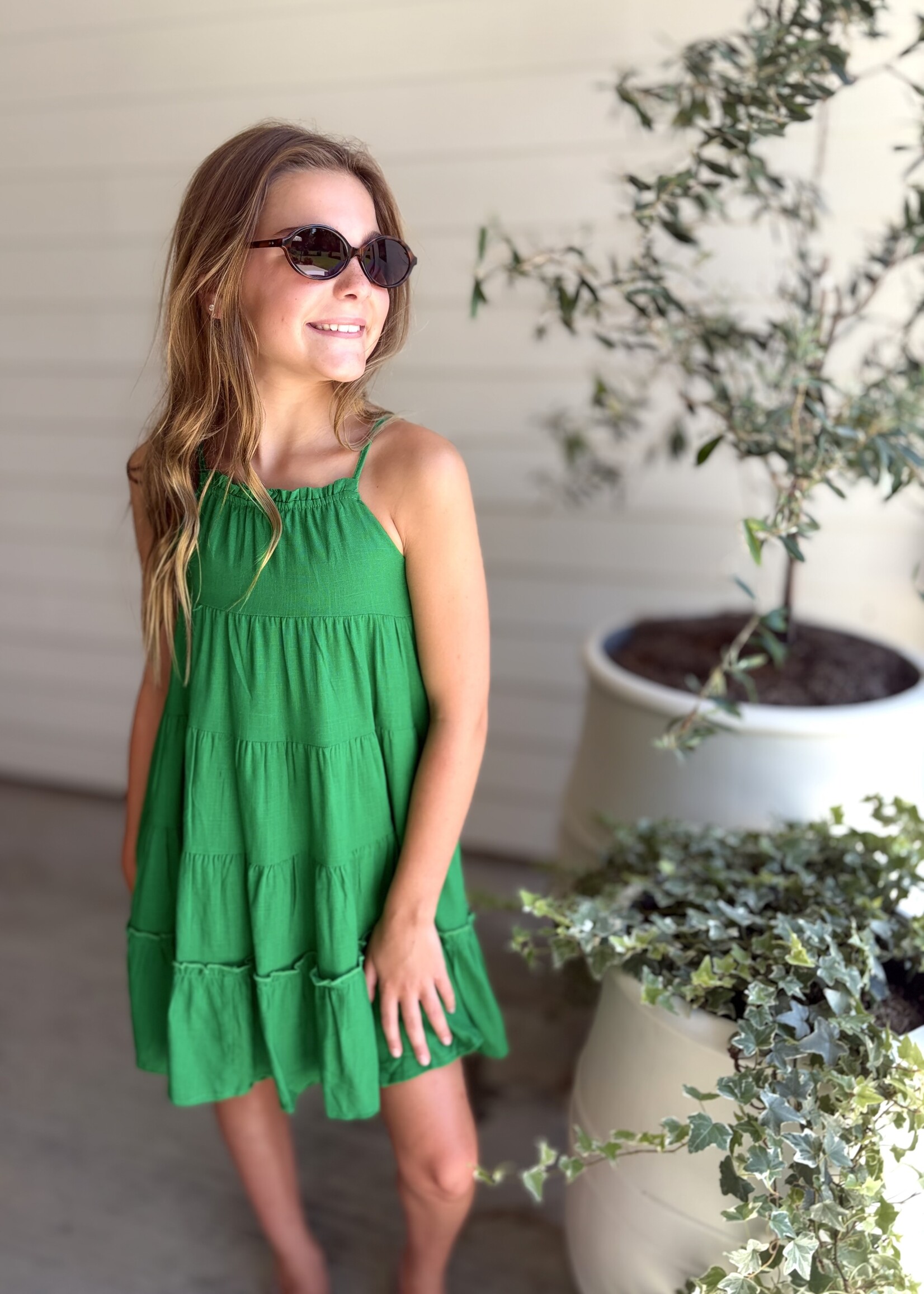 Bloom and Company Tween Green Ruffled Cami Dress