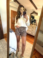 Le Lis Mocha Mid Rise Lace Trim Shorts