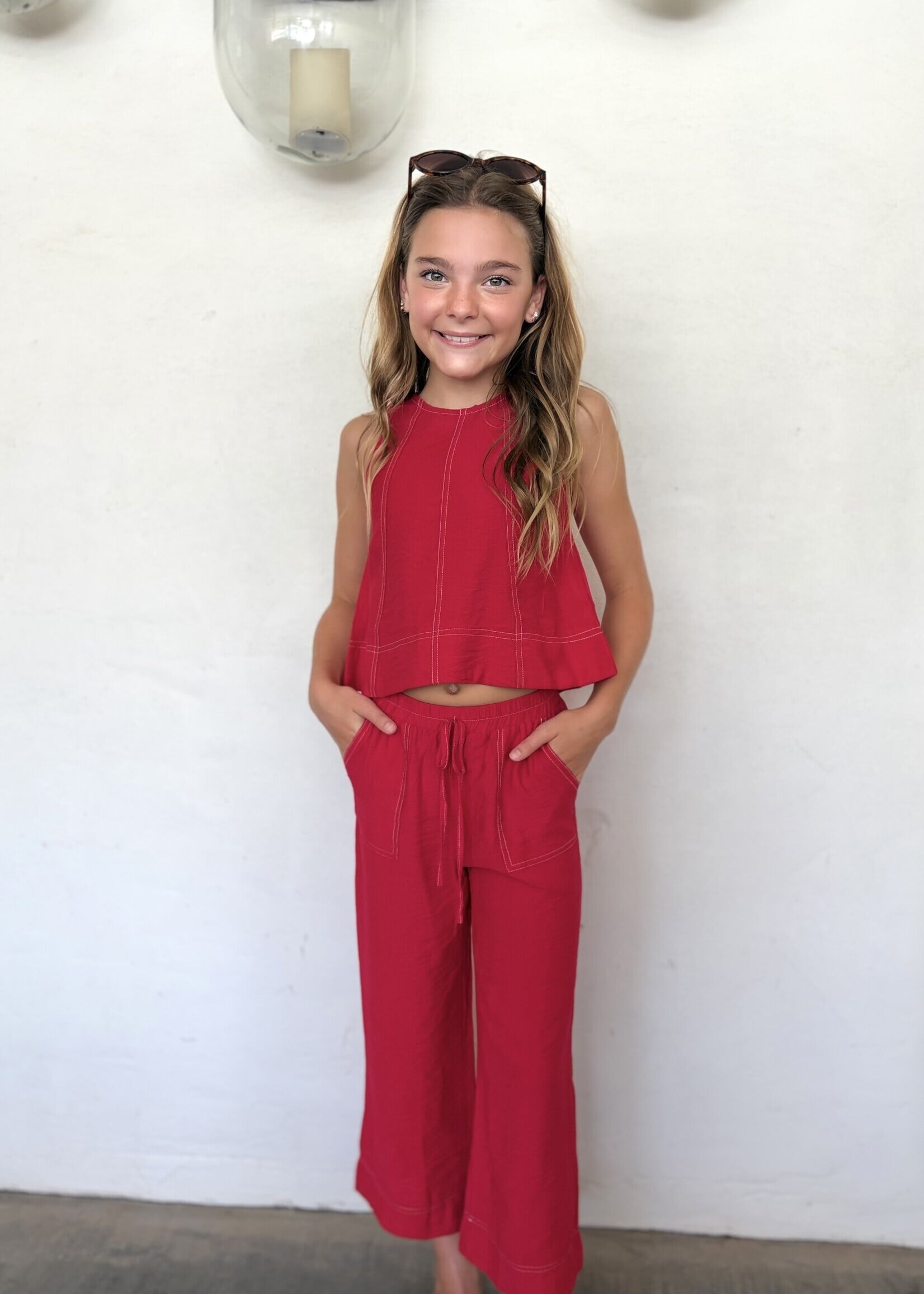 Bloom and Company Tween Red Wide Leg Pants w/ Stitch Detail