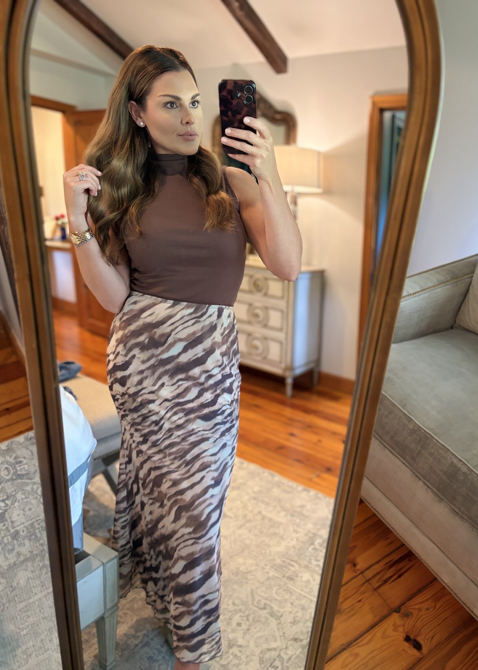HYVE Taupe Tiger Print Maxi Skirt