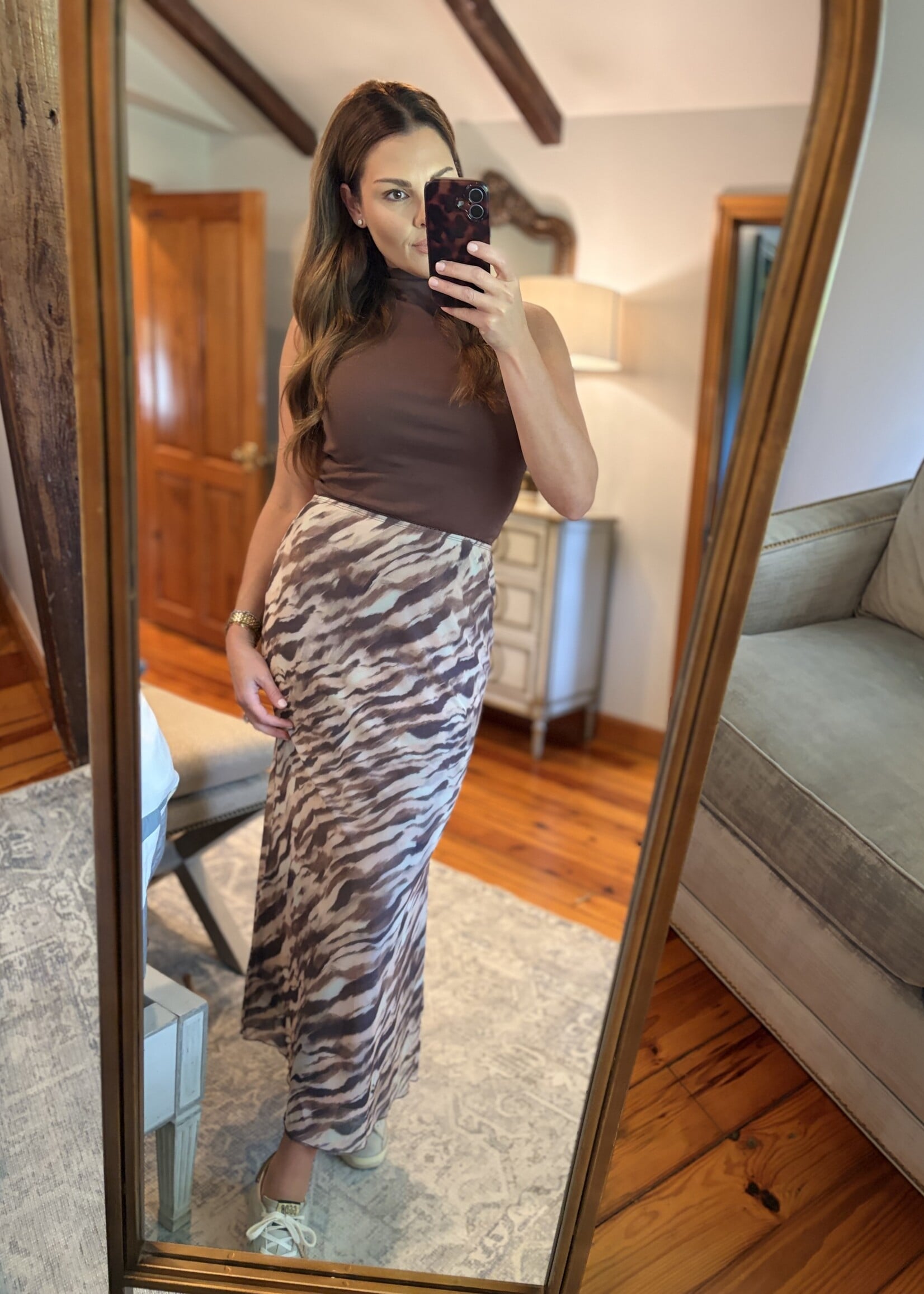 HYVE Taupe Tiger Print Maxi Skirt