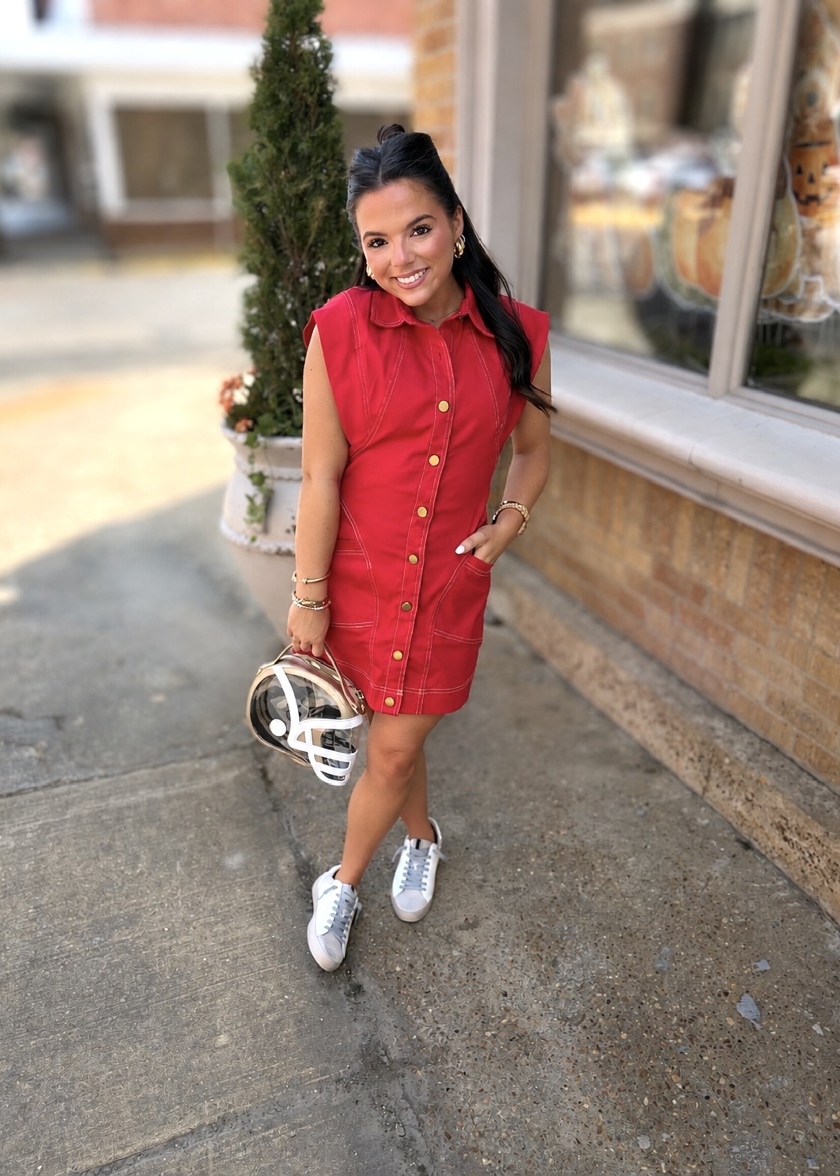 baby pink Red Contrast Stitch Mini Dress