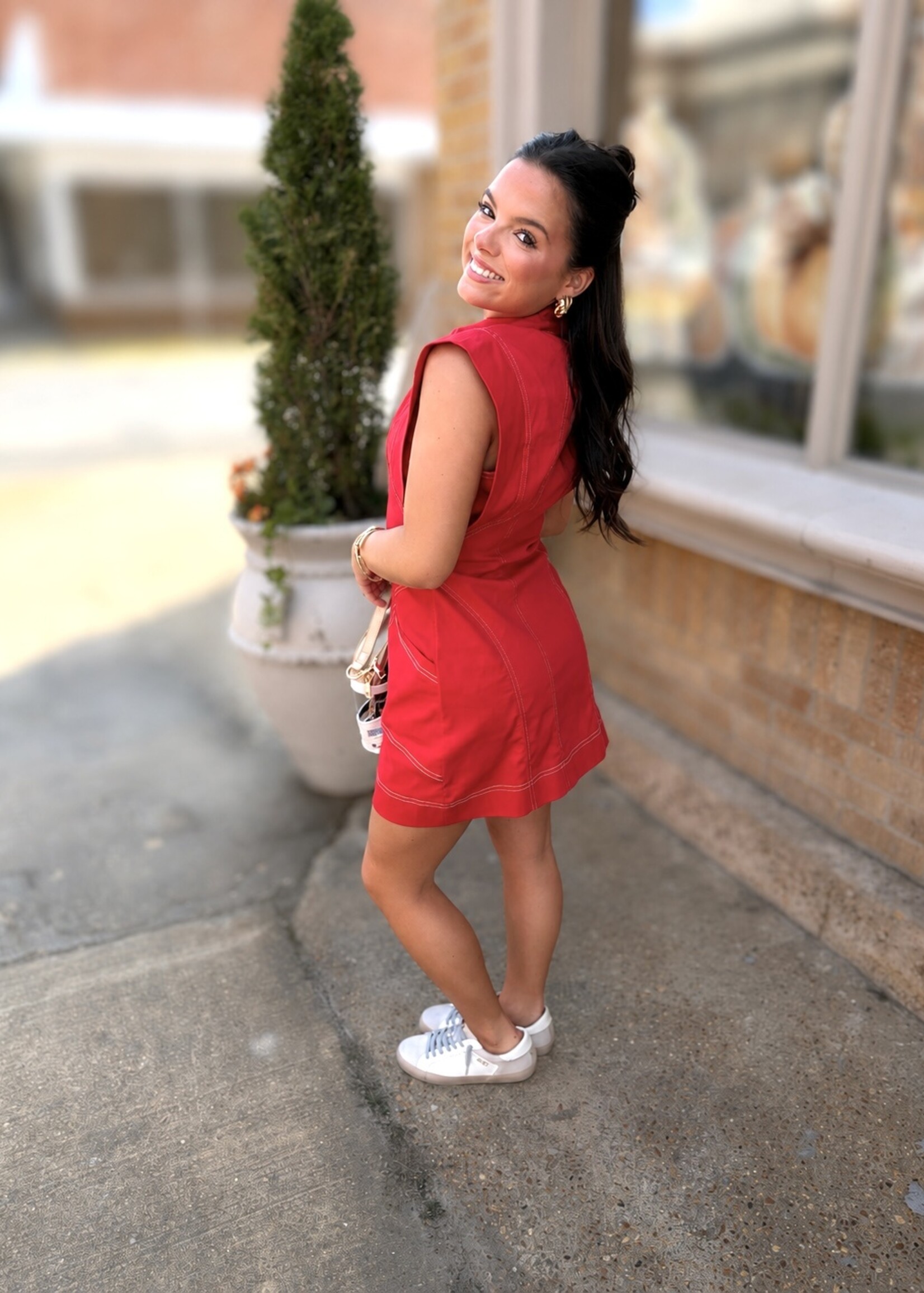 baby pink Red Contrast Stitch Mini Dress