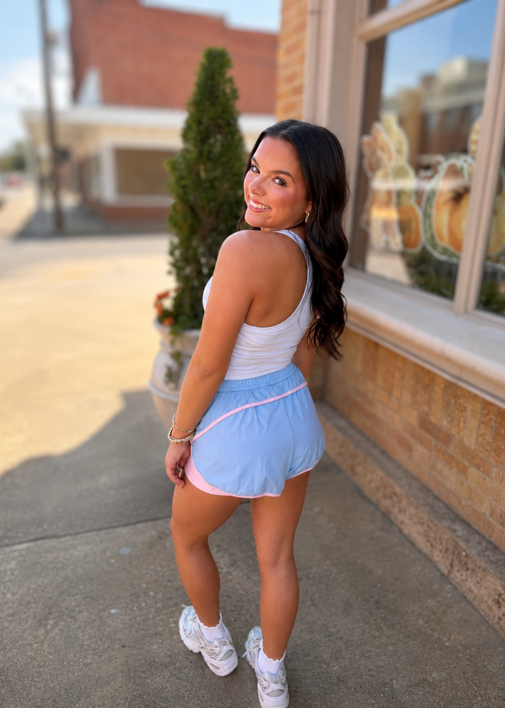 KIMBERLY C Blue Double Layer Nylon Shorts