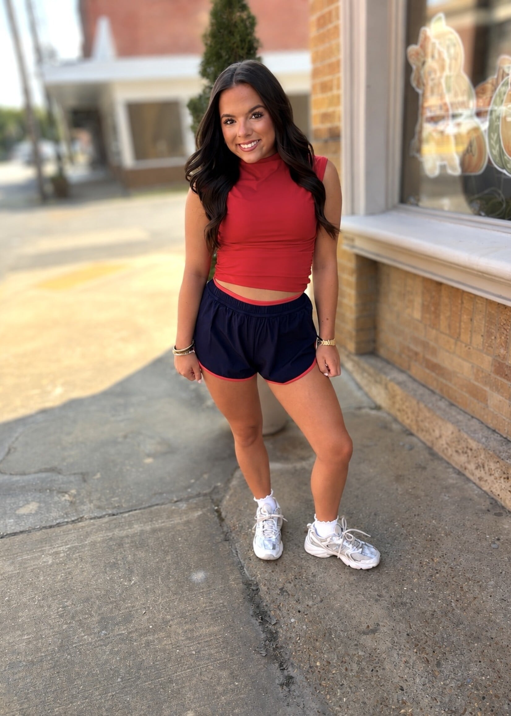KIMBERLY C Navy Double Layer Nylon Shorts