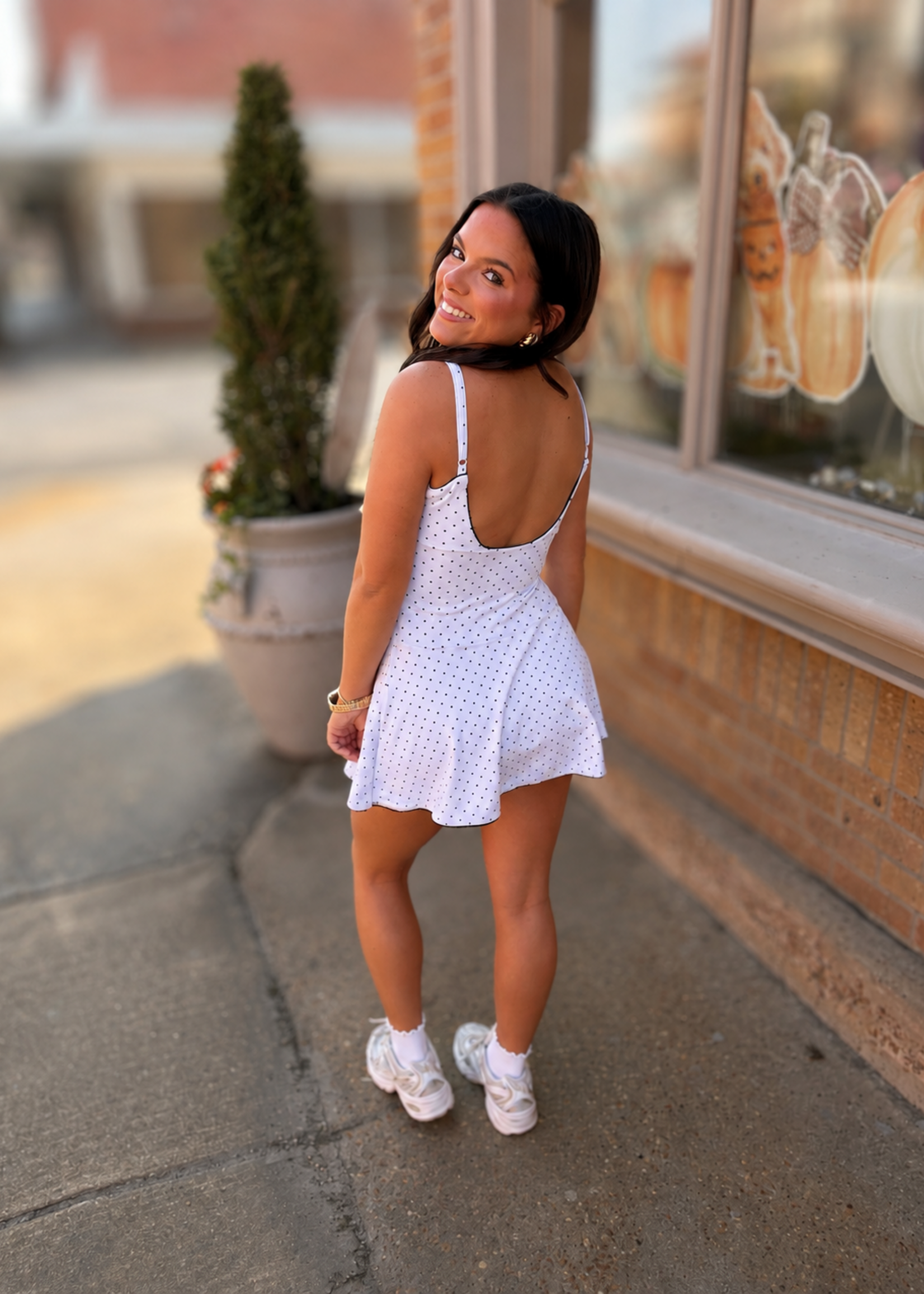 KIMBERLY C White Polka Dot Lace Trim Ruffle Mini Dress