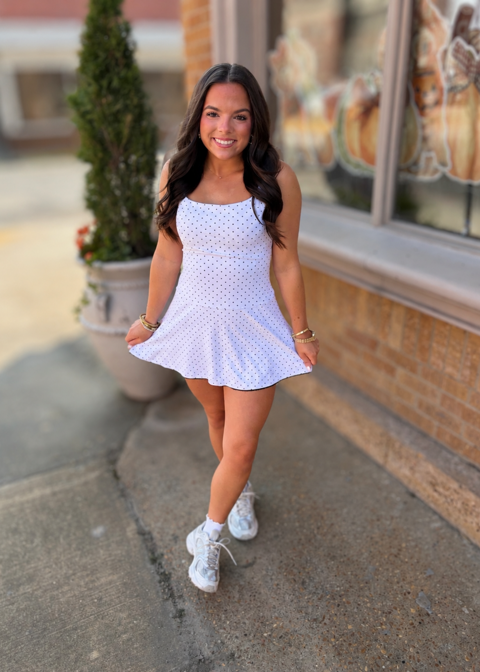 KIMBERLY C White Polka Dot Lace Trim Ruffle Mini Dress
