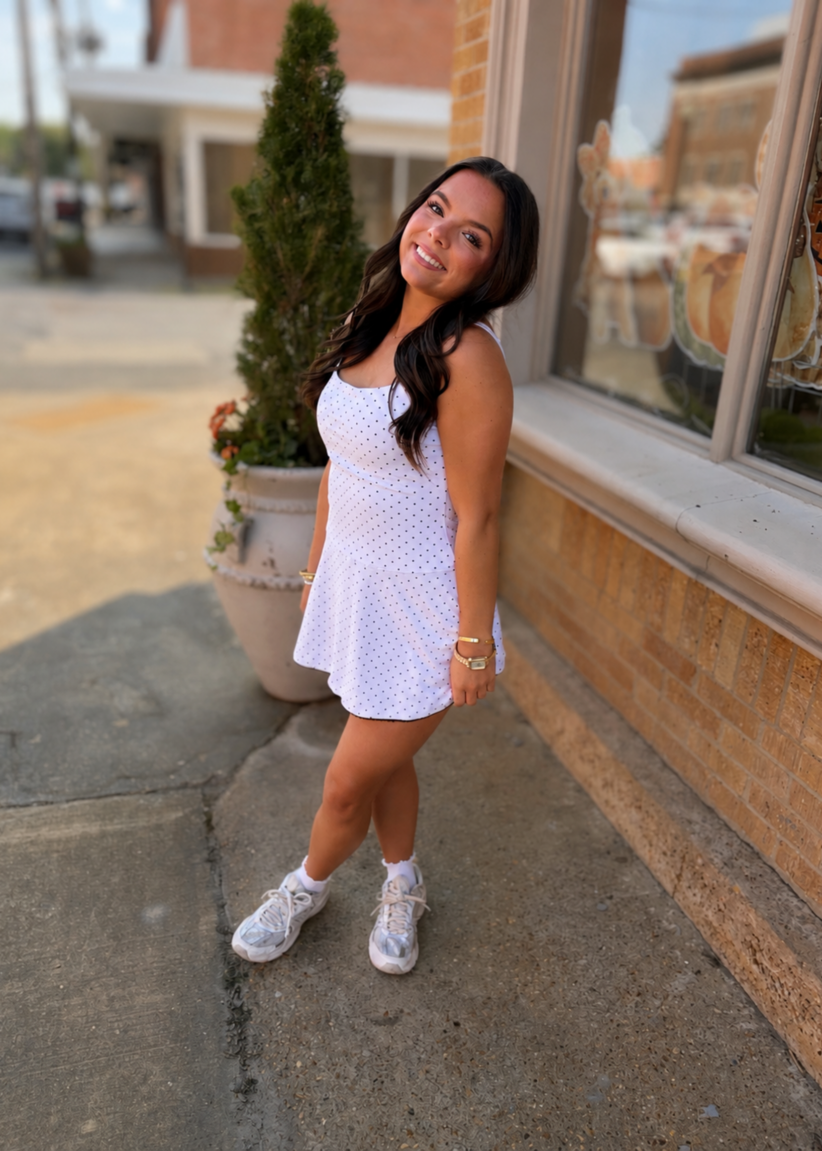 KIMBERLY C White Polka Dot Lace Trim Ruffle Mini Dress