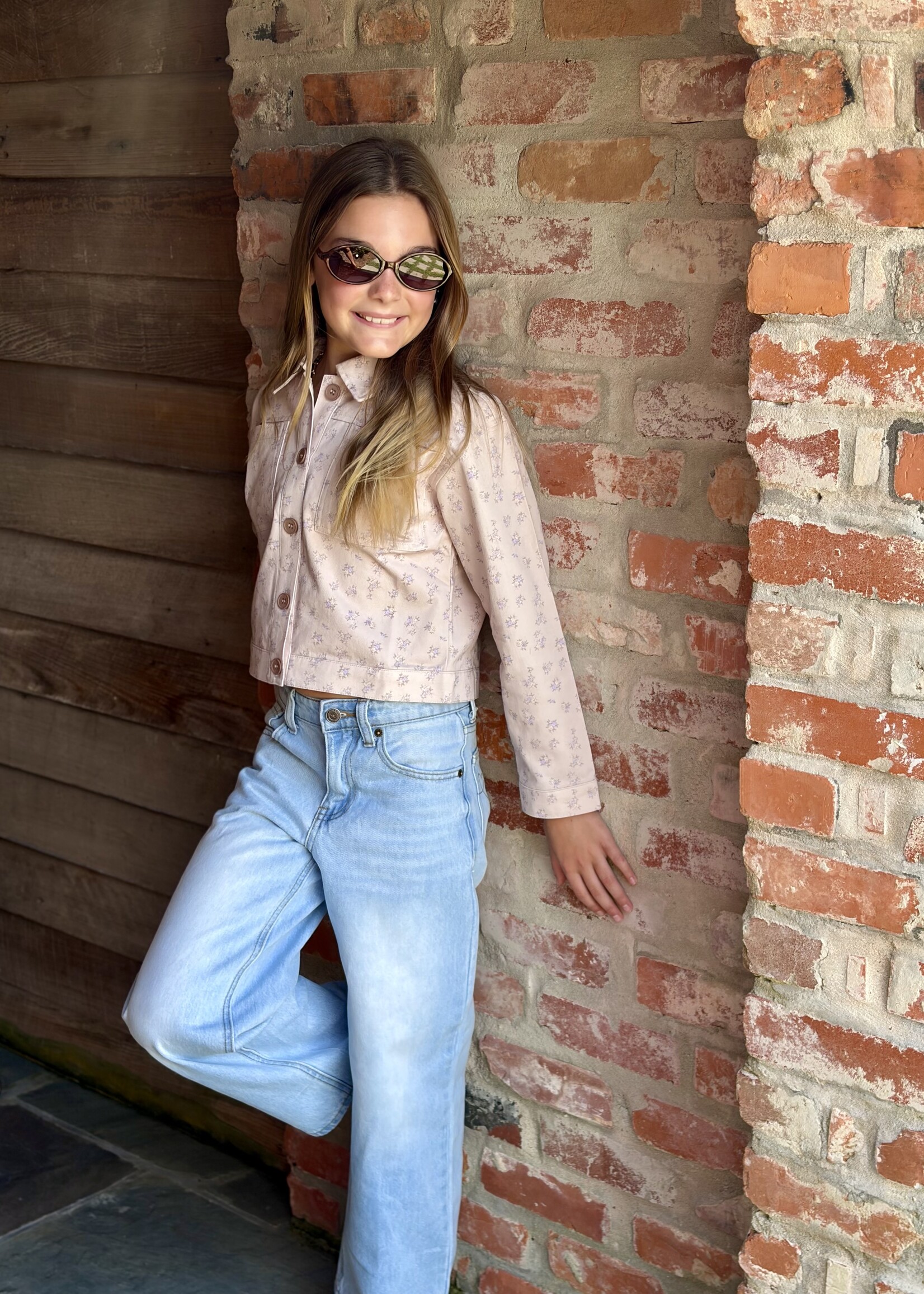 heart and arrow Floral Cropped Button Down Jacket