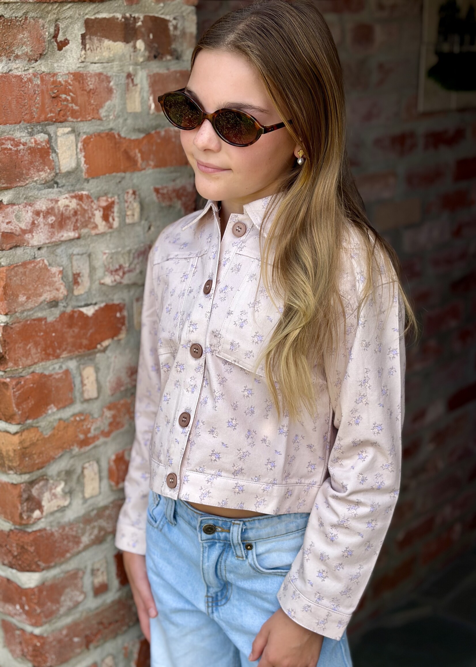 heart and arrow Floral Cropped Button Down Jacket