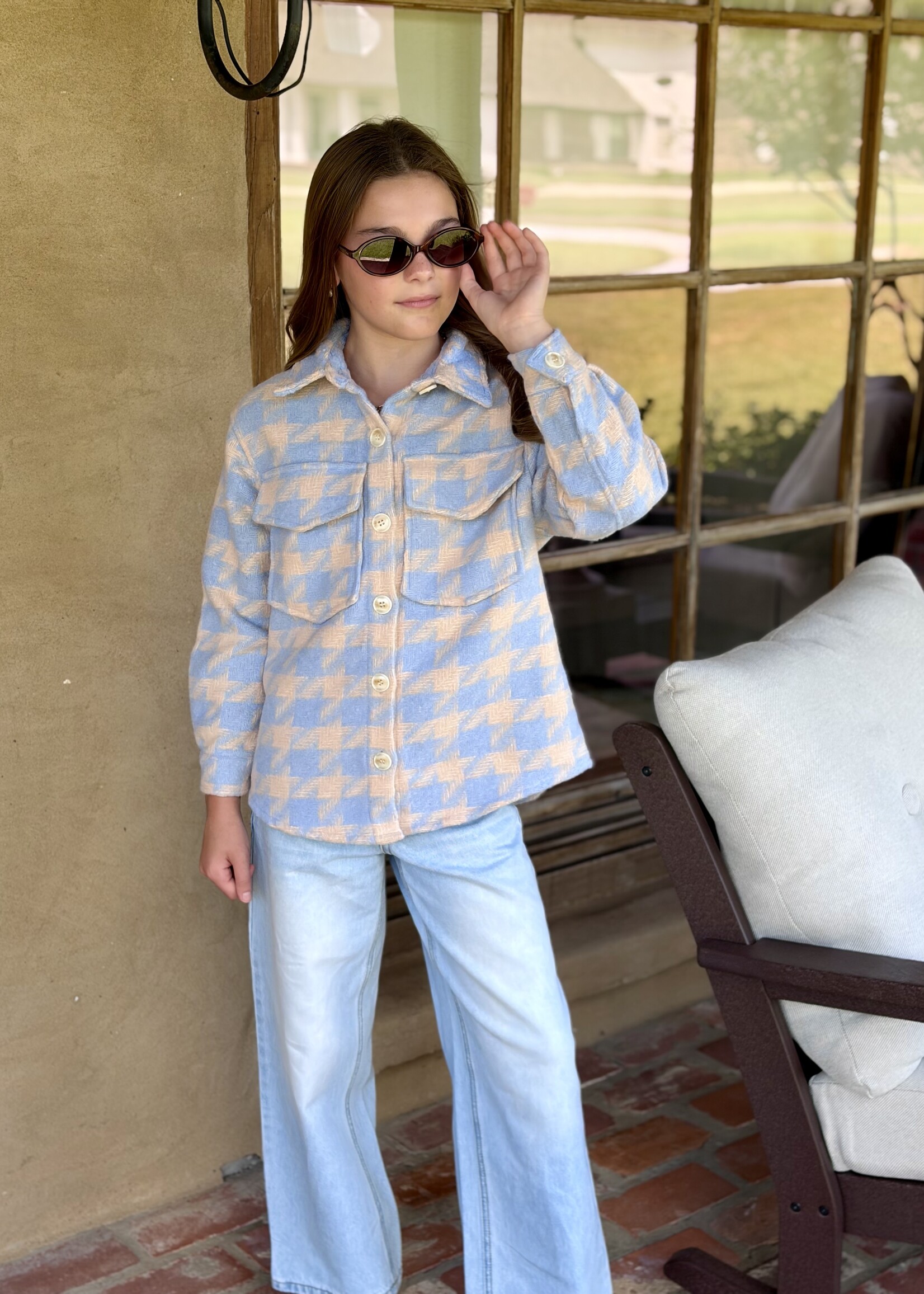 heart and arrow Blue & Peach Double Pocket Shacket