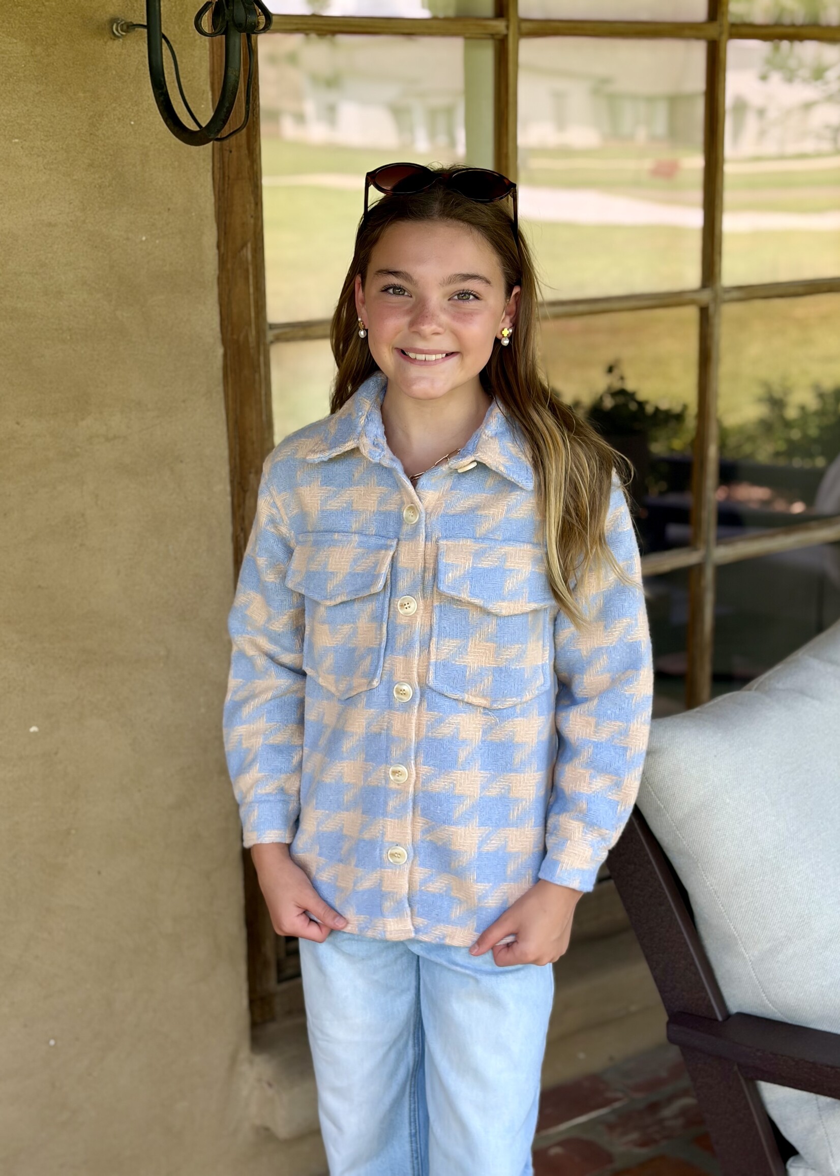 heart and arrow Blue & Peach Double Pocket Shacket