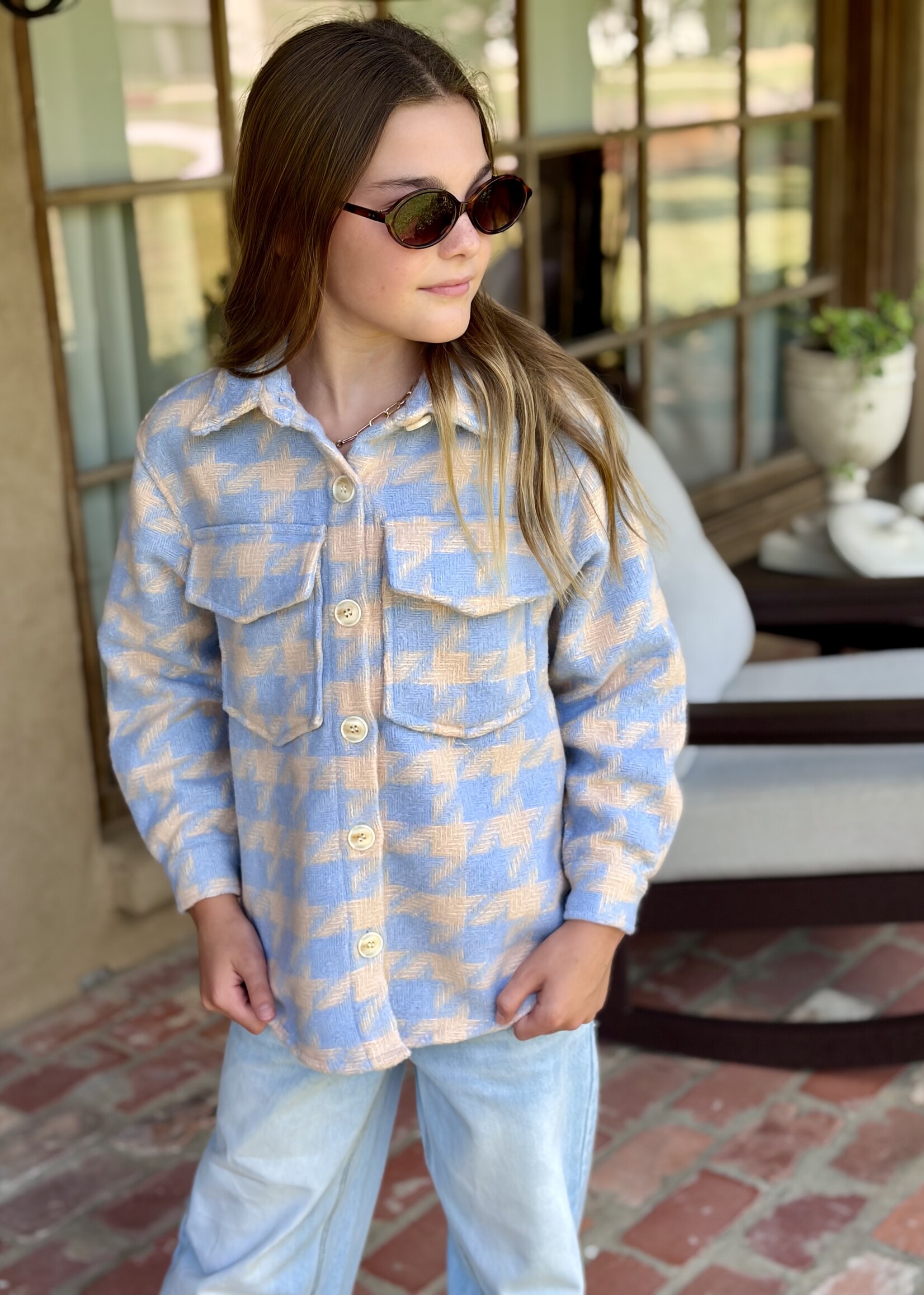 heart and arrow Blue & Peach Double Pocket Shacket