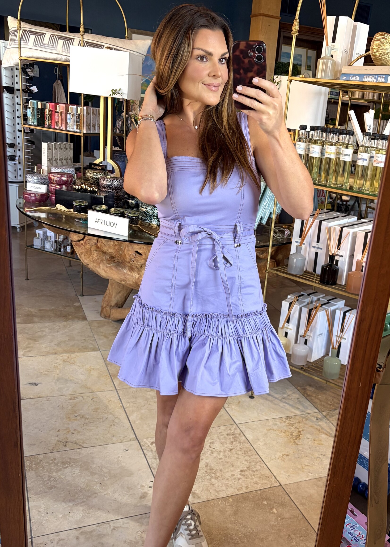 baby pink Purple Belted Ruffle Mini Dress