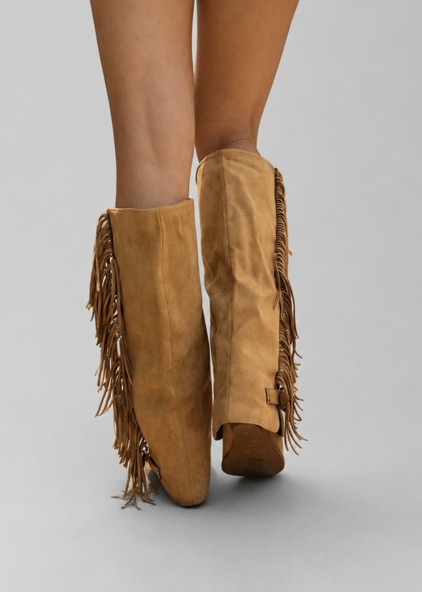 MiMi Shoes Camel Pointed Toe Fringe Cowboy Boots