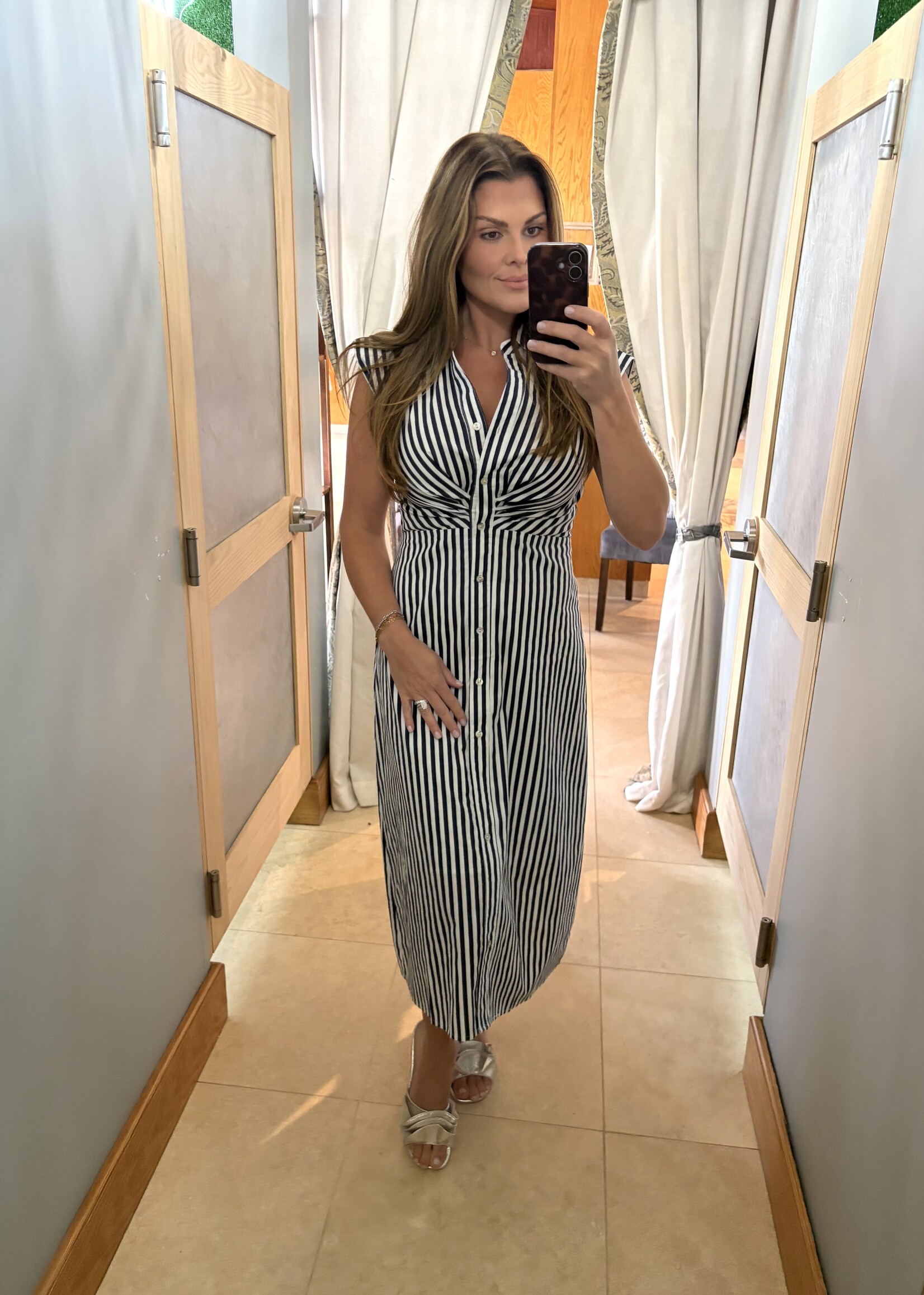 Pinch Navy & White Striped Button Down Midi Dress