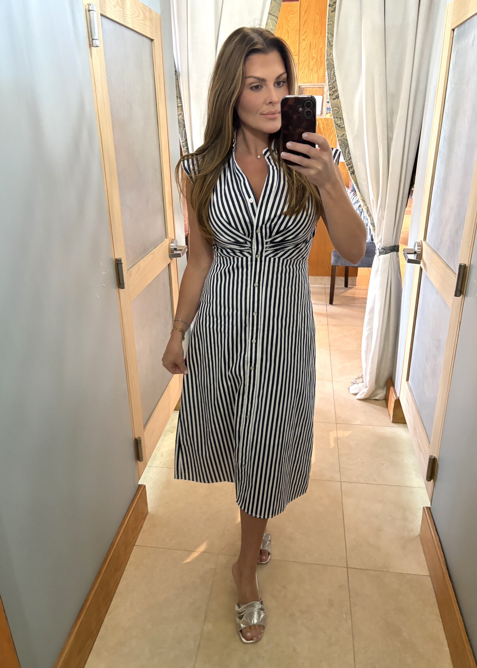 Pinch Navy & White Striped Button Down Midi Dress