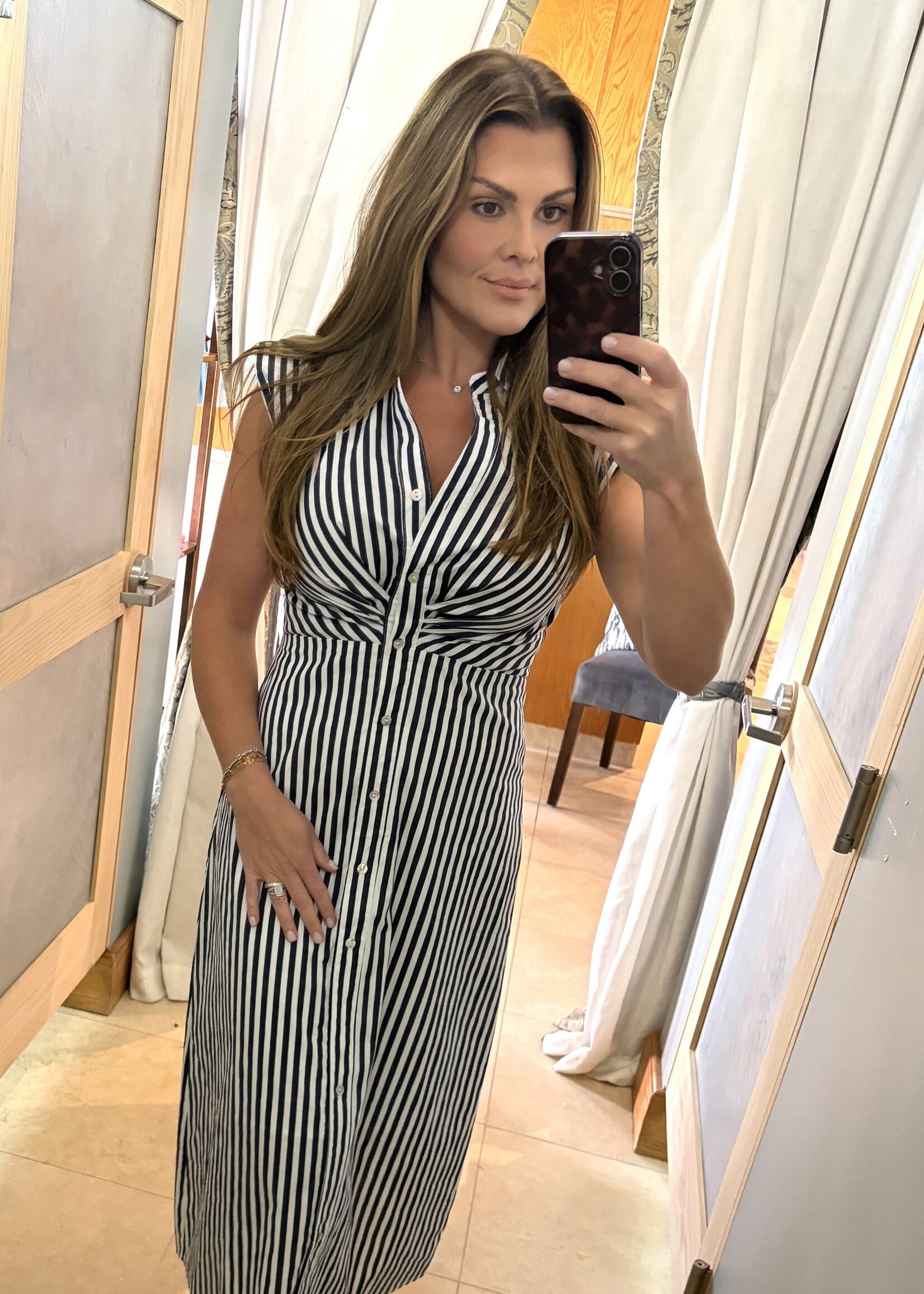 Pinch Navy & White Striped Button Down Midi Dress