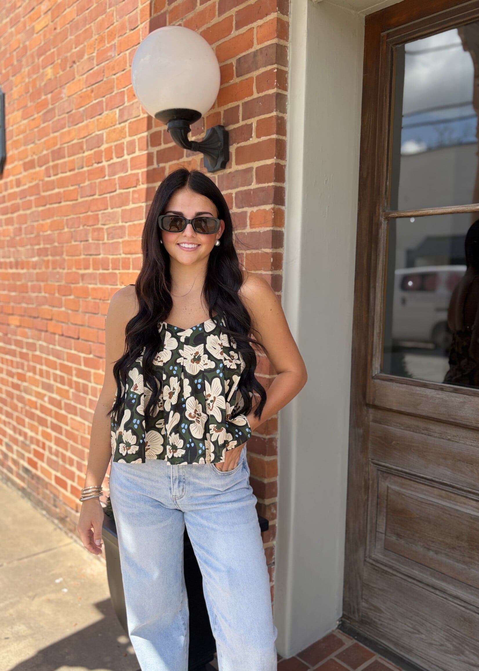 THML Floral Print Strap Tank Top