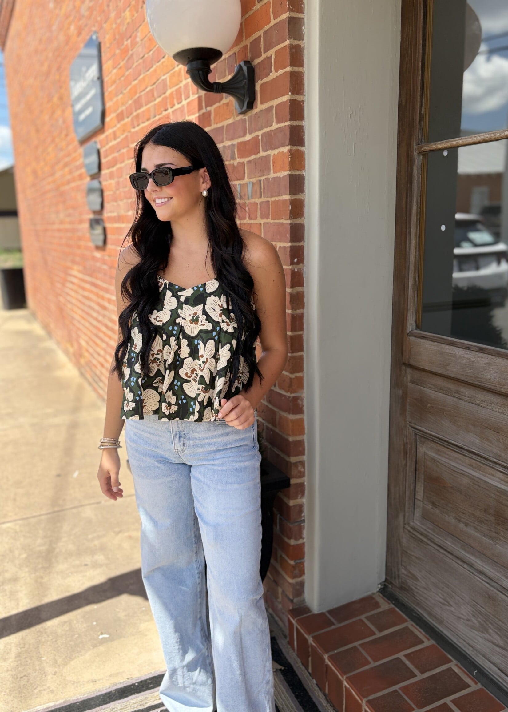 THML Floral Print Strap Tank Top