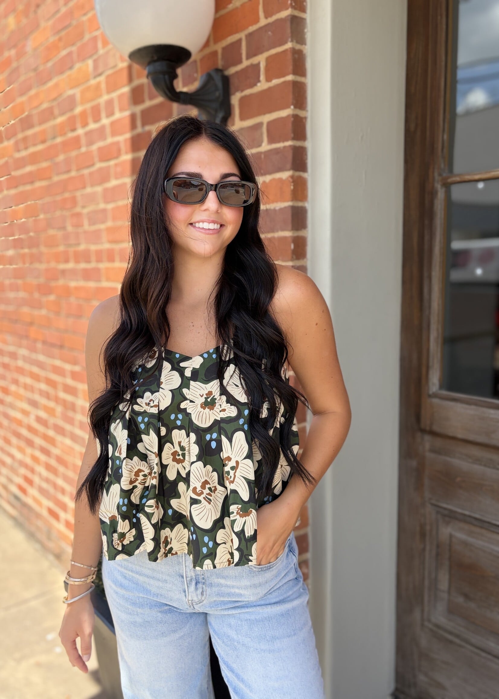 THML Floral Print Strap Tank Top
