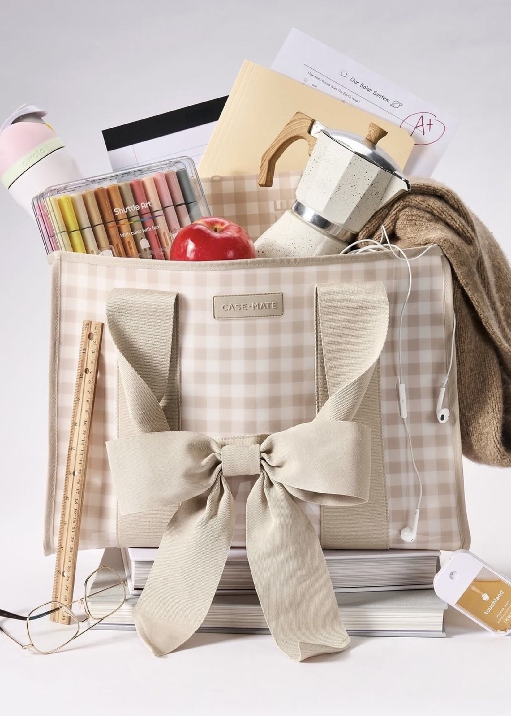 Casemate Latte Gingham Bow Case-Mate Jelly Tote w/ Phone Pouch