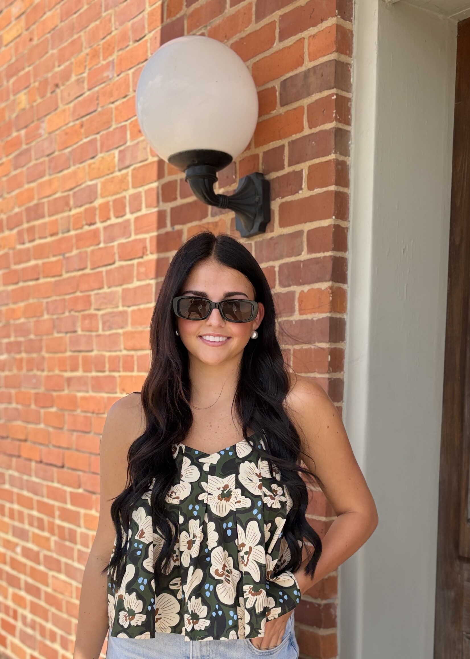 THML Floral Print Strap Tank Top