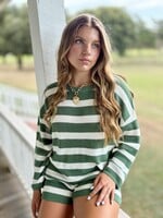 blu pepper Green & White Long Sleeve Knit Top