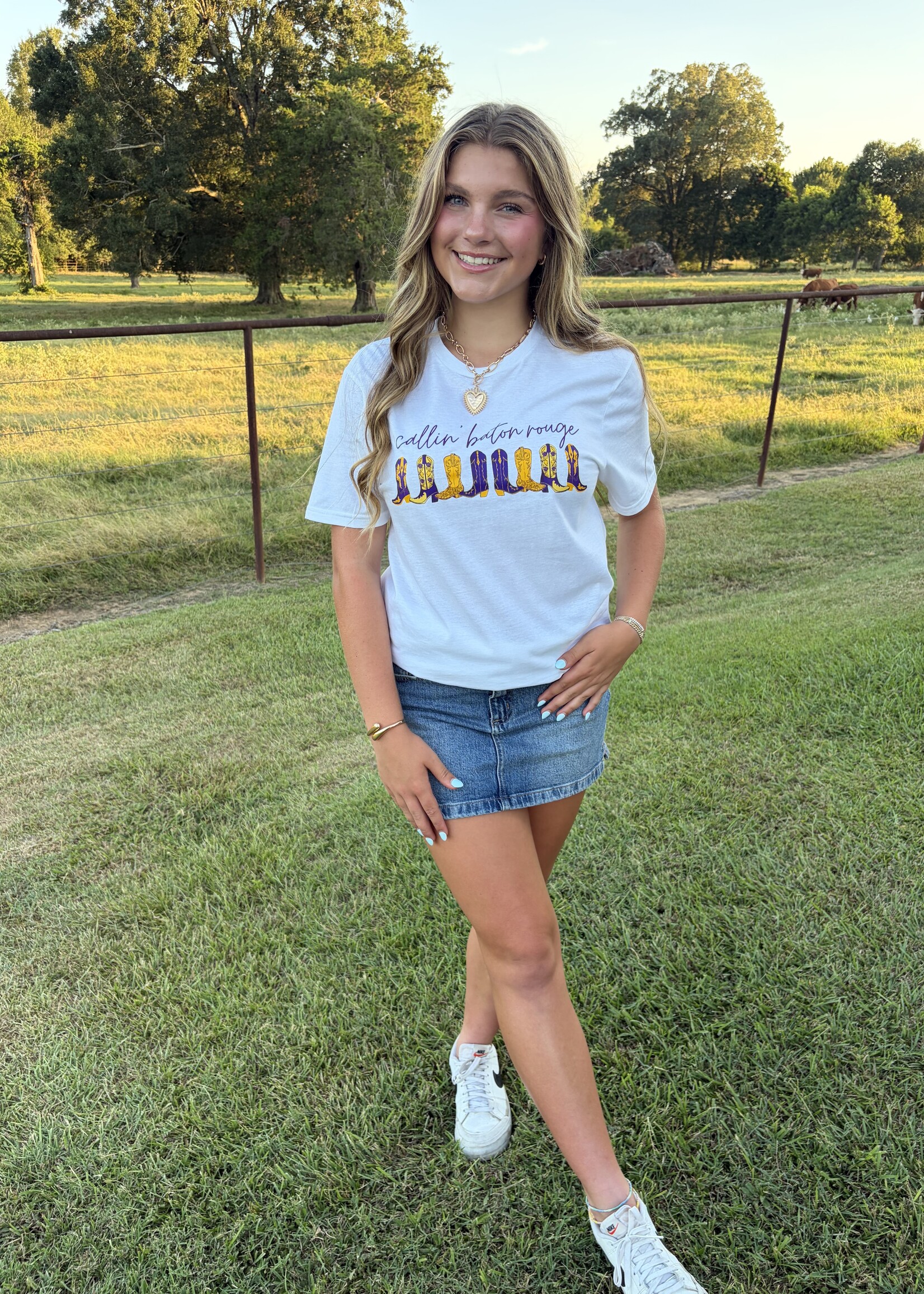 Southern Bayou Sisters & Co. White Calling Baton Rouge w/ Boots Tee