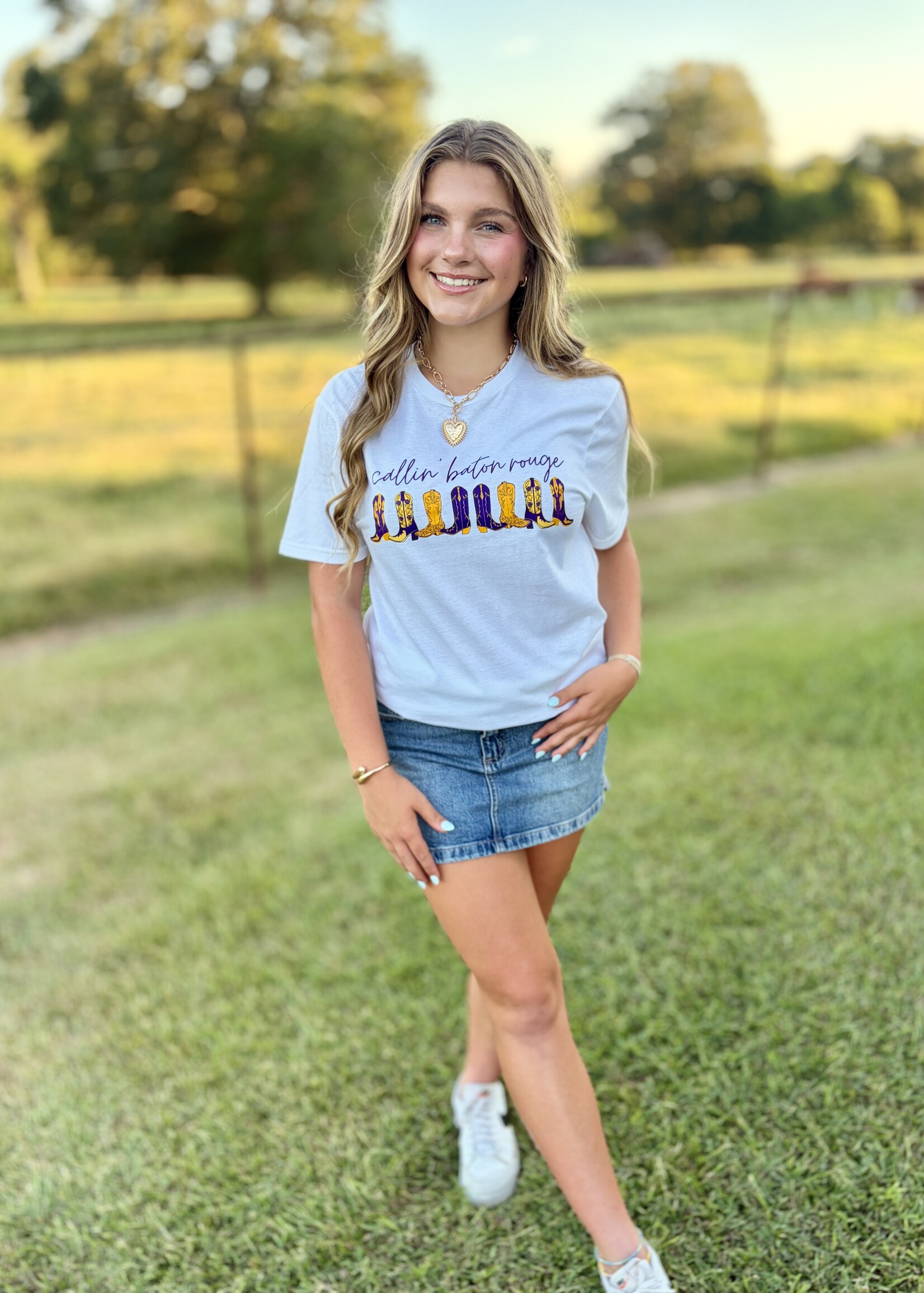 Southern Bayou Sisters & Co. White Calling Baton Rouge w/ Boots Tee