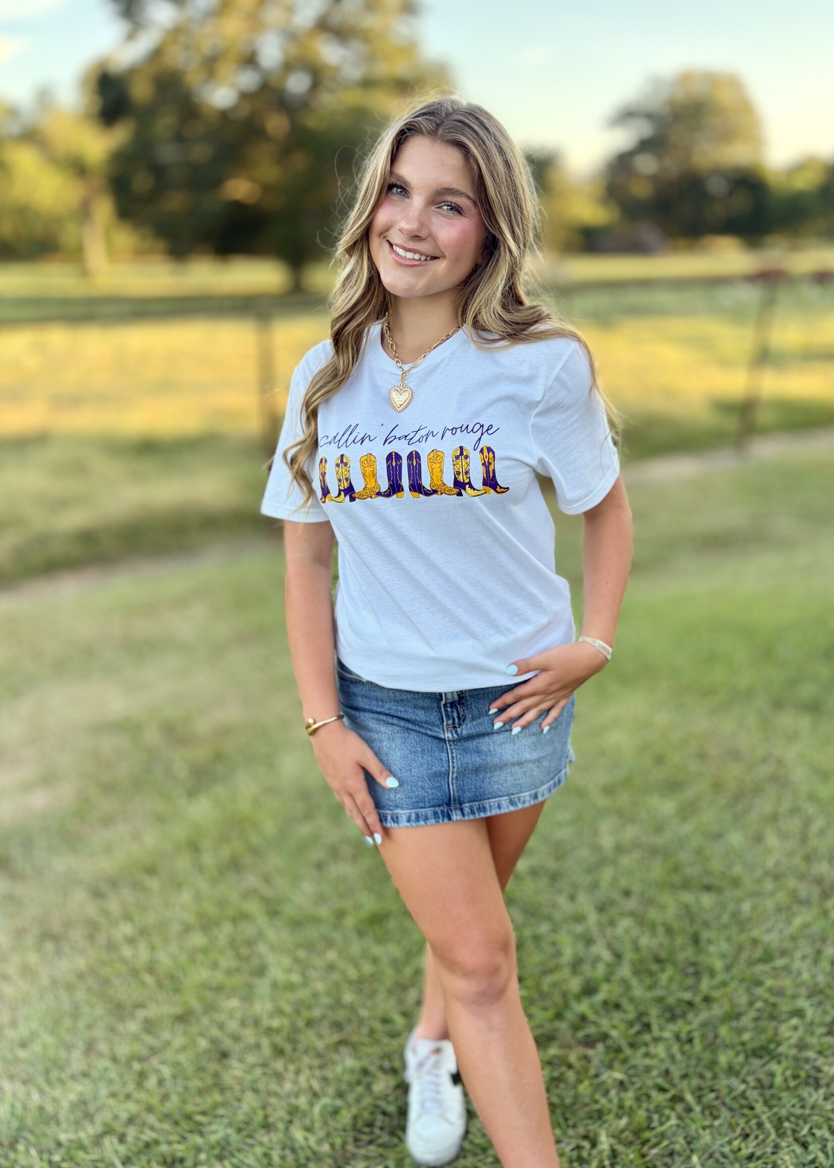 Southern Bayou Sisters & Co. White Calling Baton Rouge w/ Boots Tee