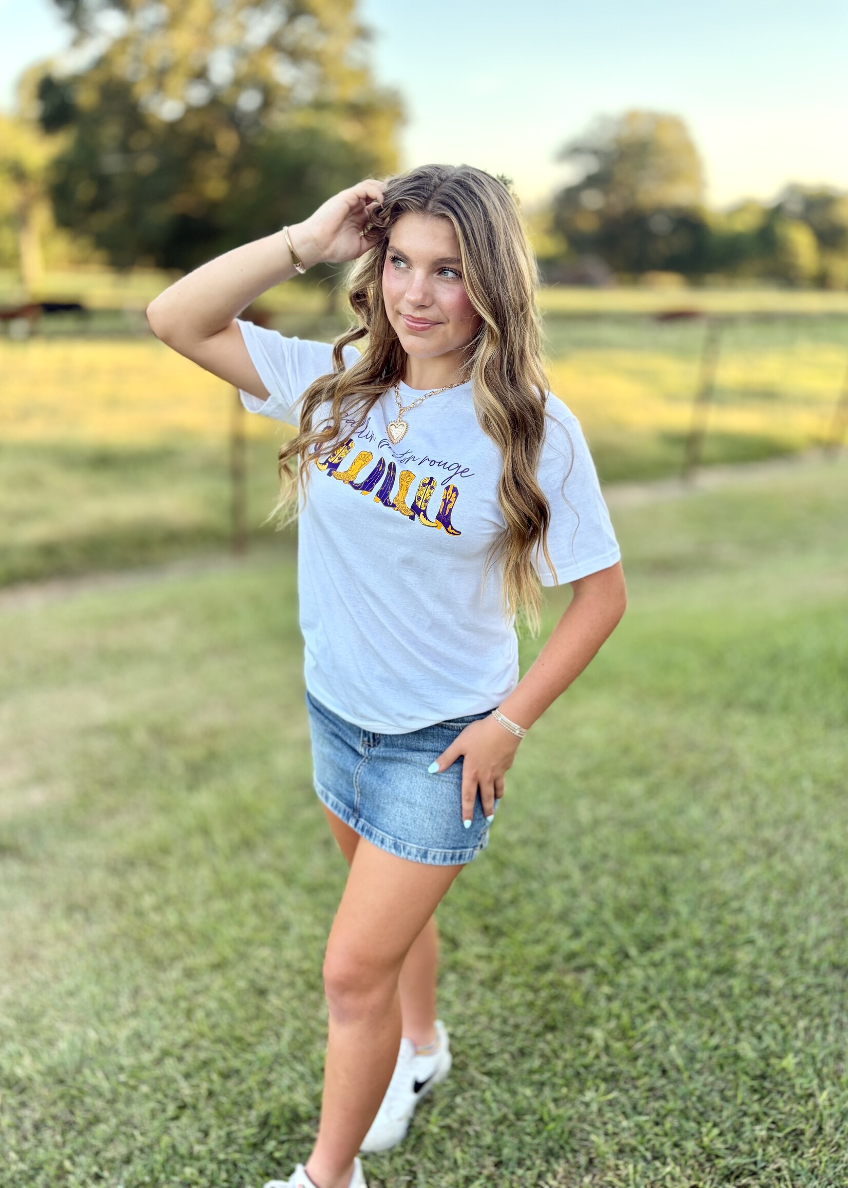 Southern Bayou Sisters & Co. White Calling Baton Rouge w/ Boots Tee