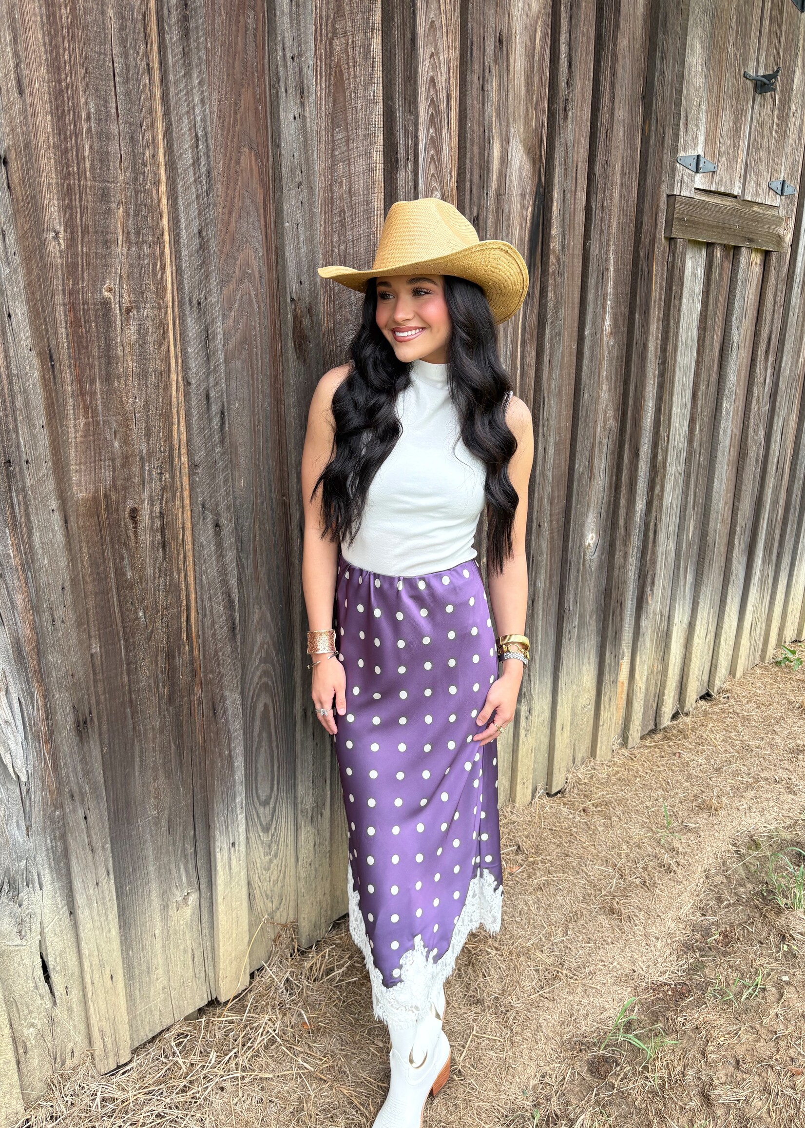 ee:some Purple Polka Dot Lace Skirt Midi
